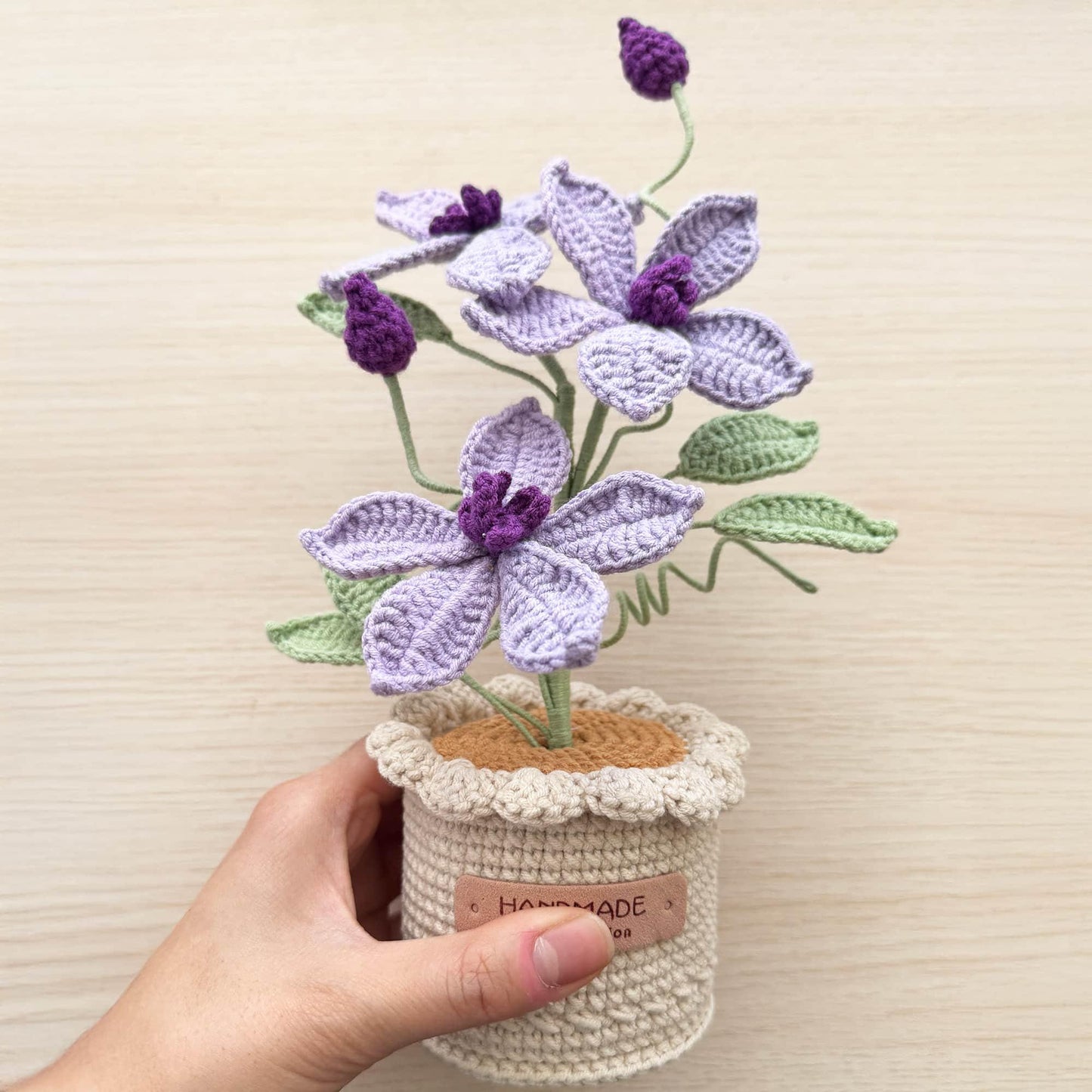 Crochet Clematis Florida | Asian Virginsbower | Purple Flower Crochet Pot | Decorative Plants | Home Decor | Gift for Mom Wife Girlfriend
