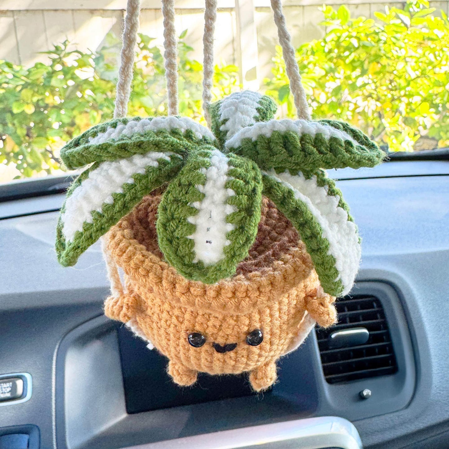 Handmade Crochet Snake Plant | Smiley Face Pot | Car Decor | Plants Car Accessary | Ornament | Hanging Decor | Cute Kawaii