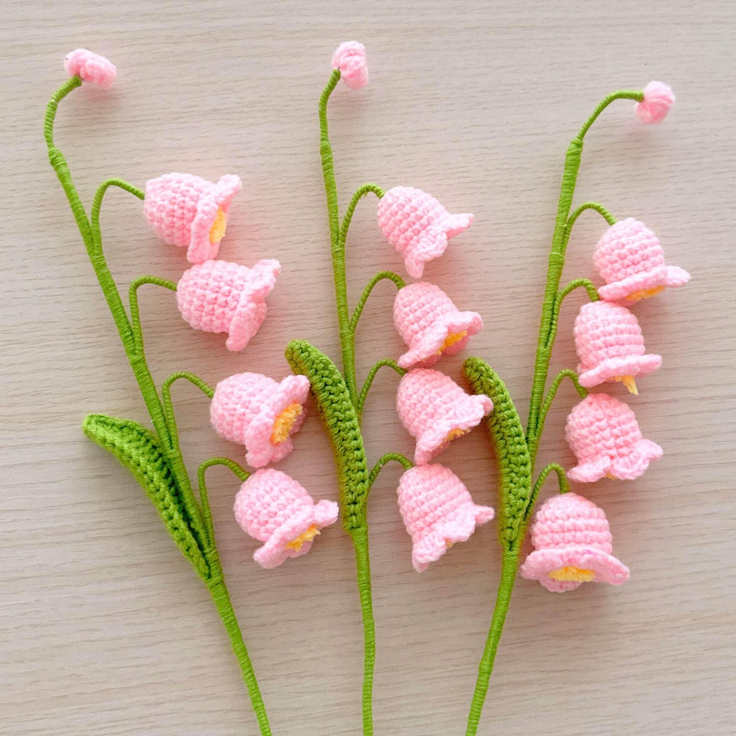 Handmade Crochet Lily of the Valley Tulip Bouquet (no vase) | Crocheted Lily-of-the-valley Stem | Artificial Flower | Vase is not included