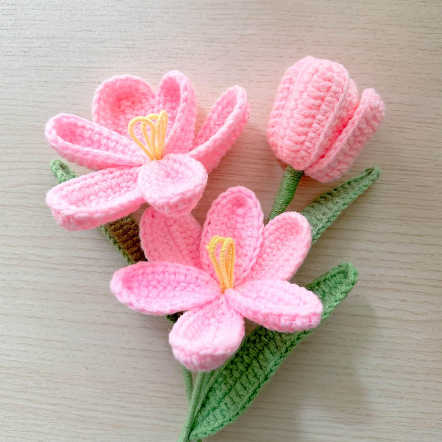 Handmade Crochet Tulip Flower Stems (no vase) | Pink | Bouquet | Gift for Mom Girlfriend Teacher | Artificial Plant | Flowers Arrangement