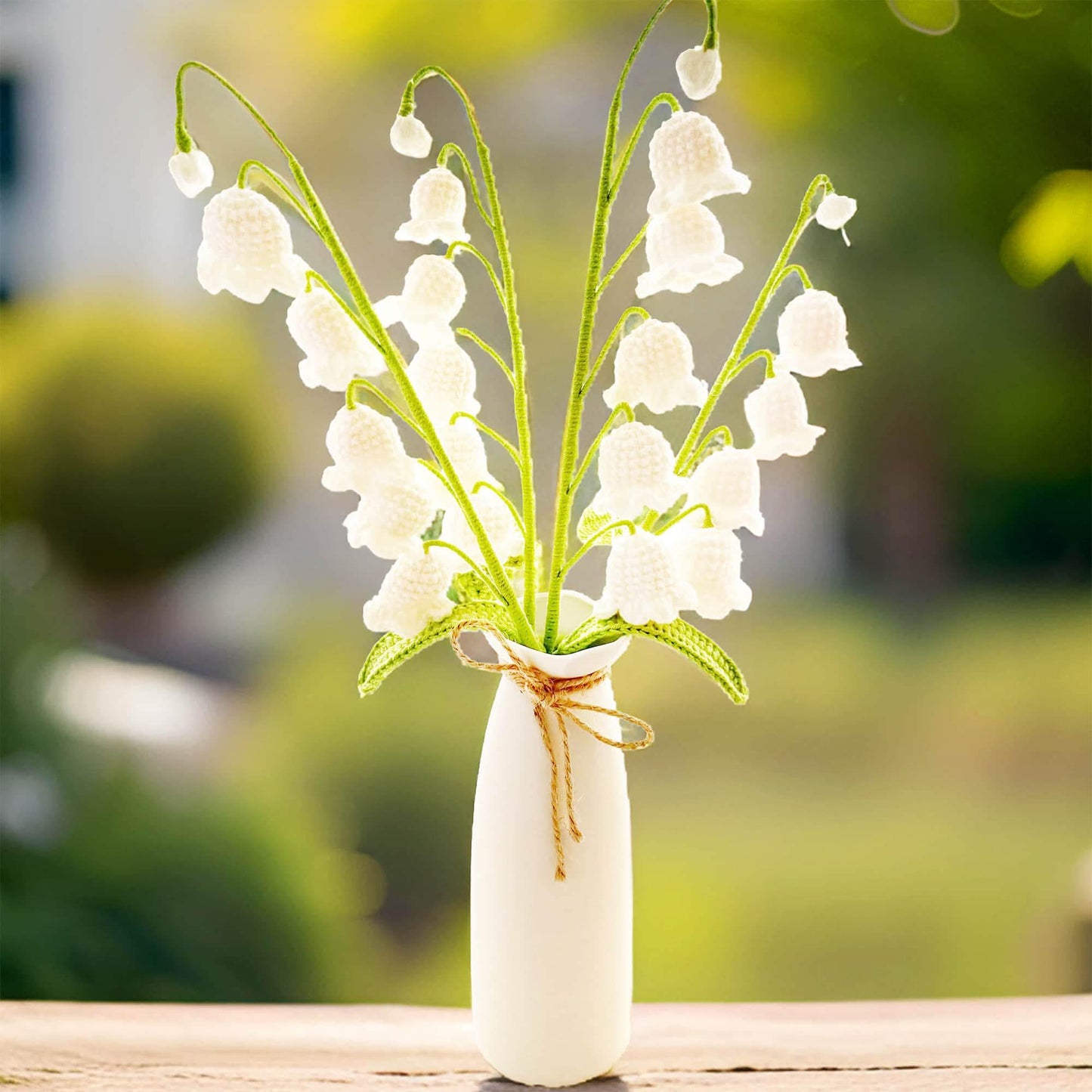 Handmade Crochet Lily of the Valley Tulip Bouquet (no vase) | Crocheted Lily-of-the-valley Stem | Artificial Flower | Vase is not included