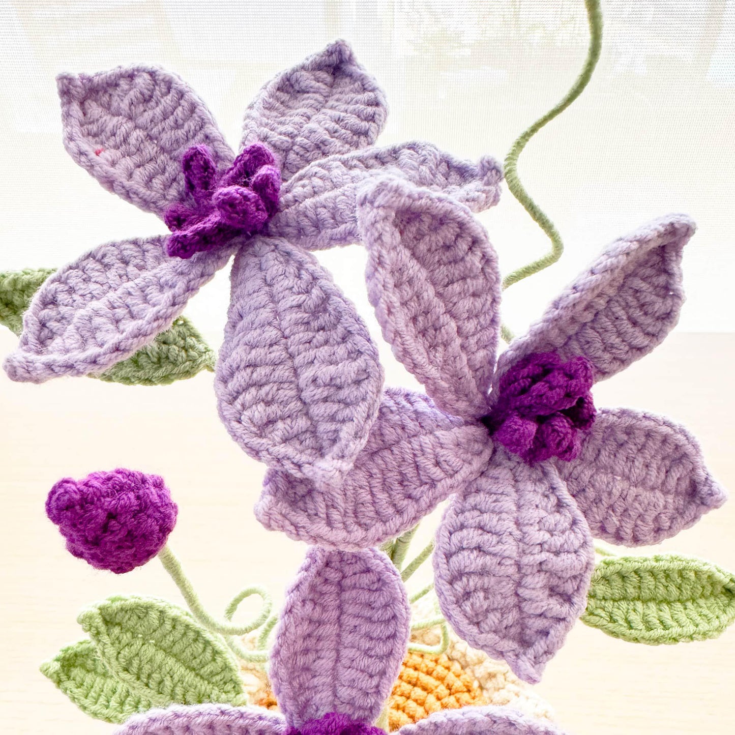 Crochet Clematis Florida | Asian Virginsbower | Purple Flower Crochet Pot | Decorative Plants | Home Decor | Gift for Mom Wife Girlfriend