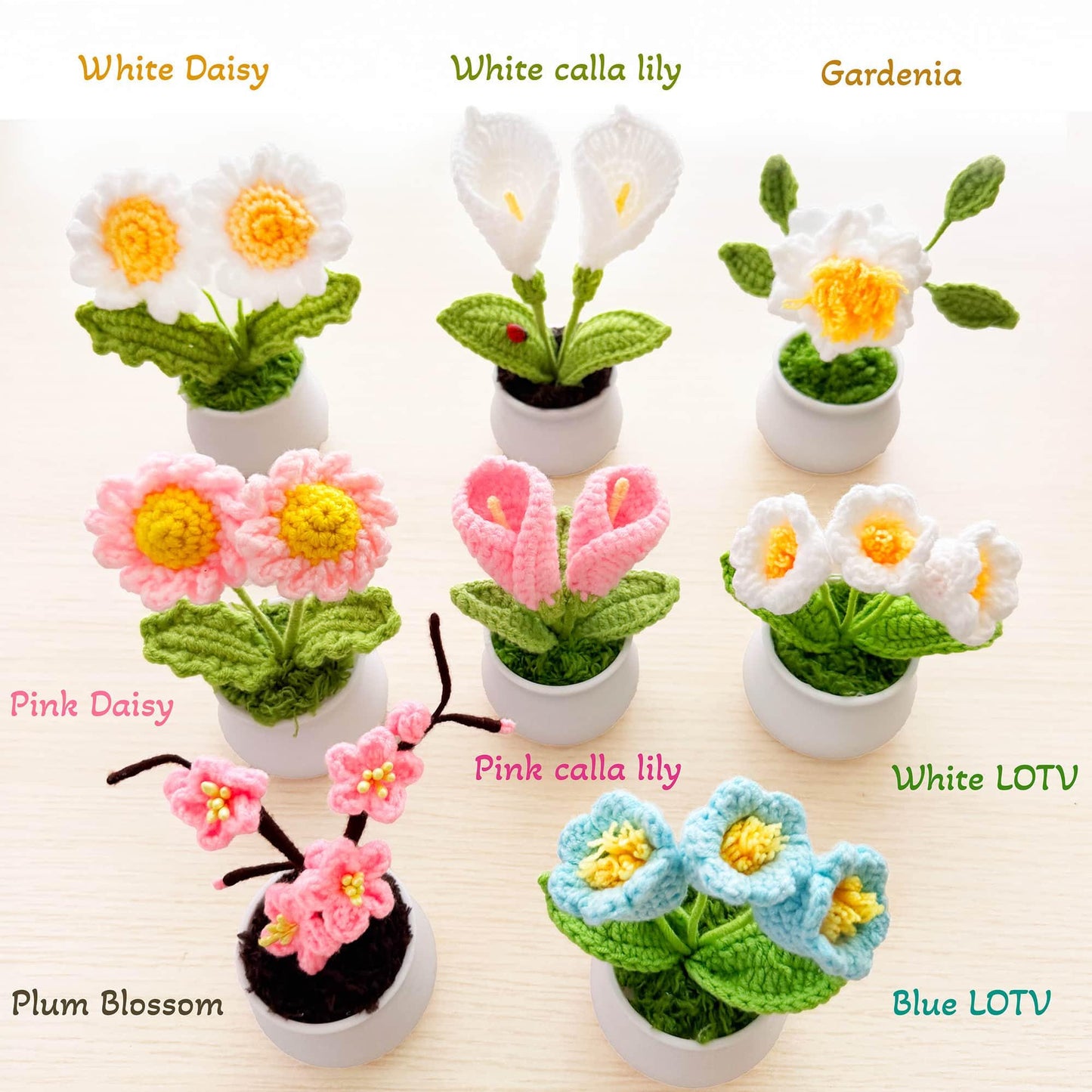 All 9.99 Handmade Crochet Flowers | Forget me not | Rose | Sunflower | Poppy | Tulip | Strawberry | Daisy | Lily | Puff | 10 dollars Gifts