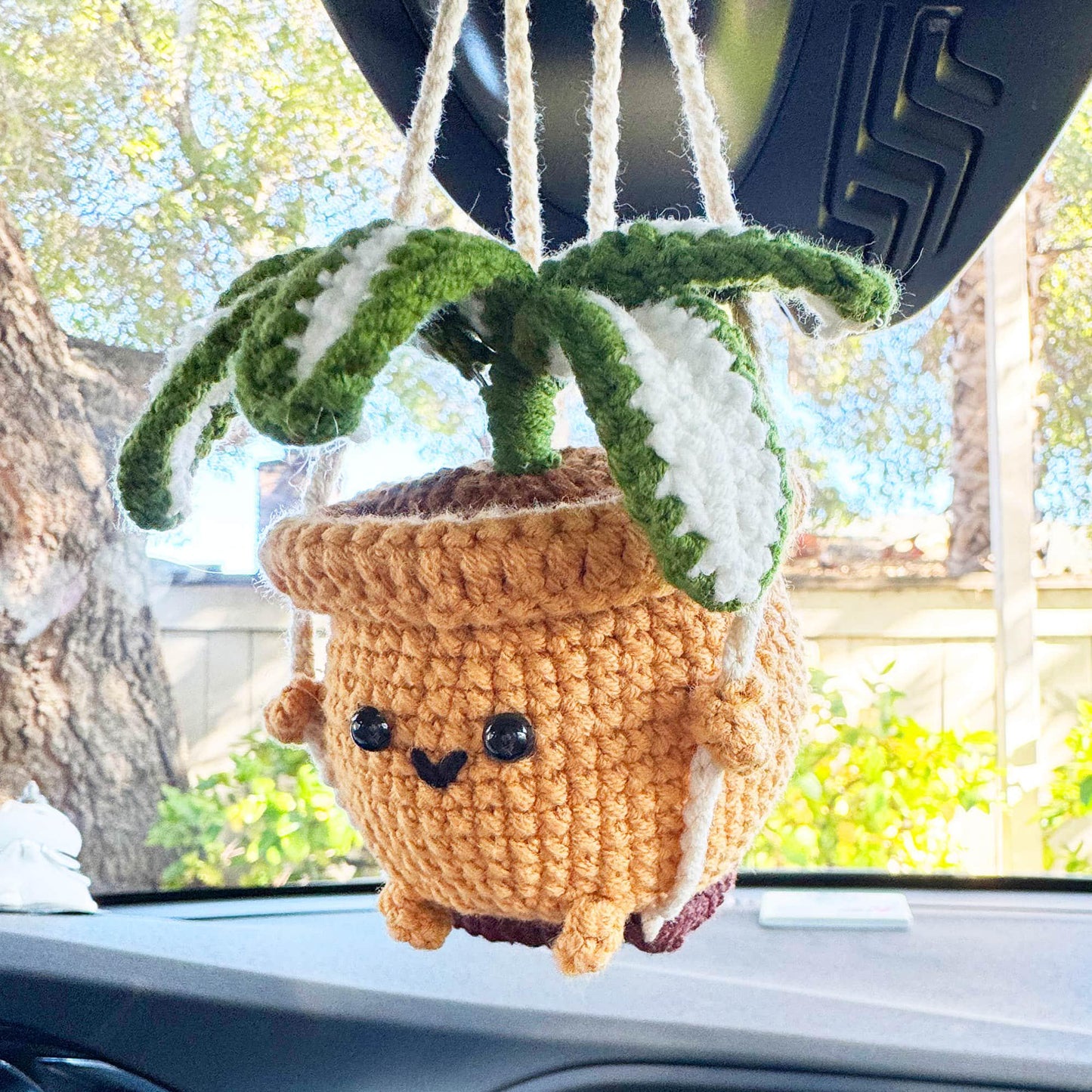 Handmade Crochet Snake Plant | Smiley Face Pot | Car Decor | Plants Car Accessary | Ornament | Hanging Decor | Cute Kawaii