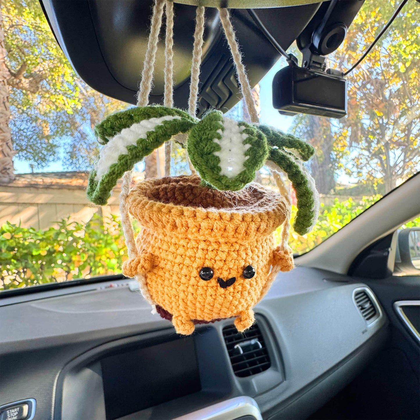 Handmade Crochet Snake Plant | Smiley Face Pot | Car Decor | Plants Car Accessary | Ornament | Hanging Decor | Cute Kawaii