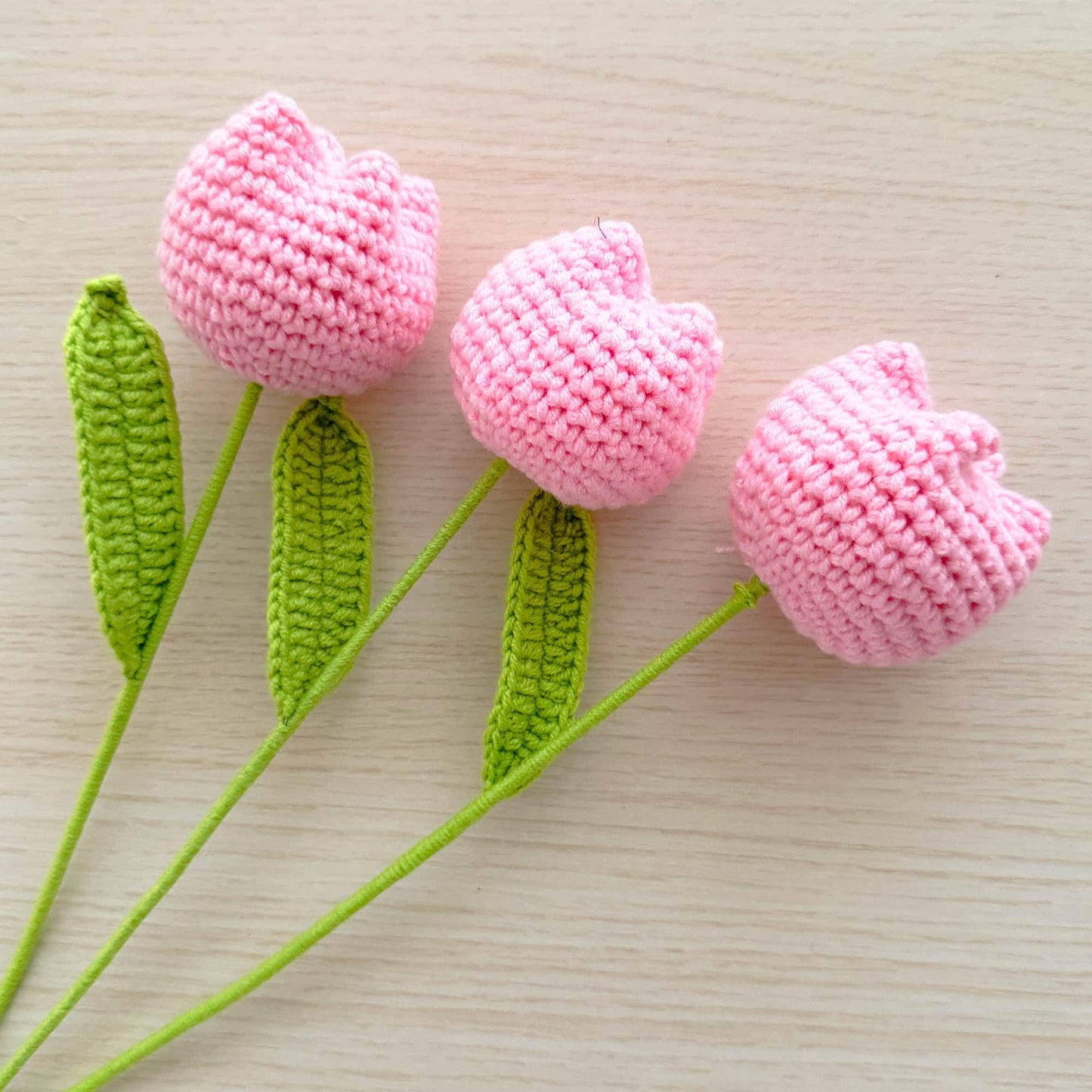 Handmade Crochet Tulip Flower Stems (no vase) | Pink | Bouquet | Gift for Mom Girlfriend Teacher | Artificial Plant | Flowers Arrangement