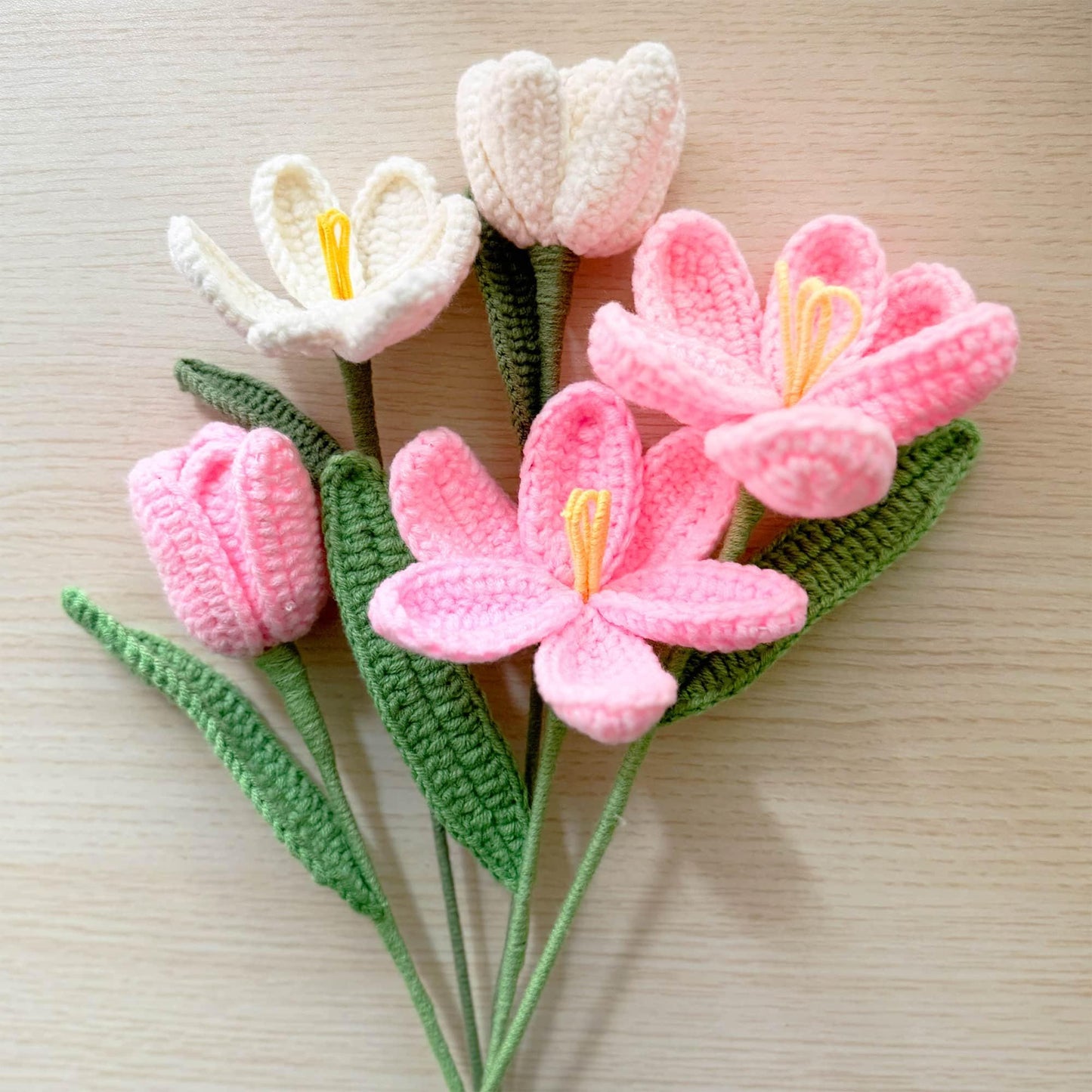 Handmade Crochet Tulip Flower Stems (no vase) | Pink | Bouquet | Gift for Mom Girlfriend Teacher | Artificial Plant | Flowers Arrangement