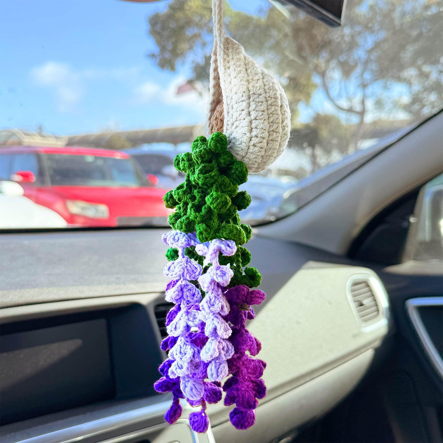 Handmade Crochet Lavender | Purple | Green | Beige | Hanging Car Decor | Ornament | Cute Plants Accessary | Gift for Girl friend Wife Mom