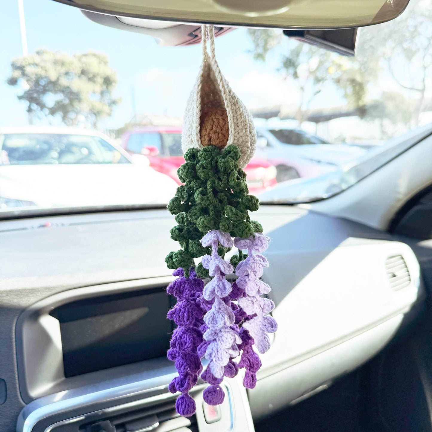 Handmade Crochet Lavender | Purple | Green | Beige | Hanging Car Decor | Ornament | Cute Plants Accessary | Gift for Girl friend Wife Mom