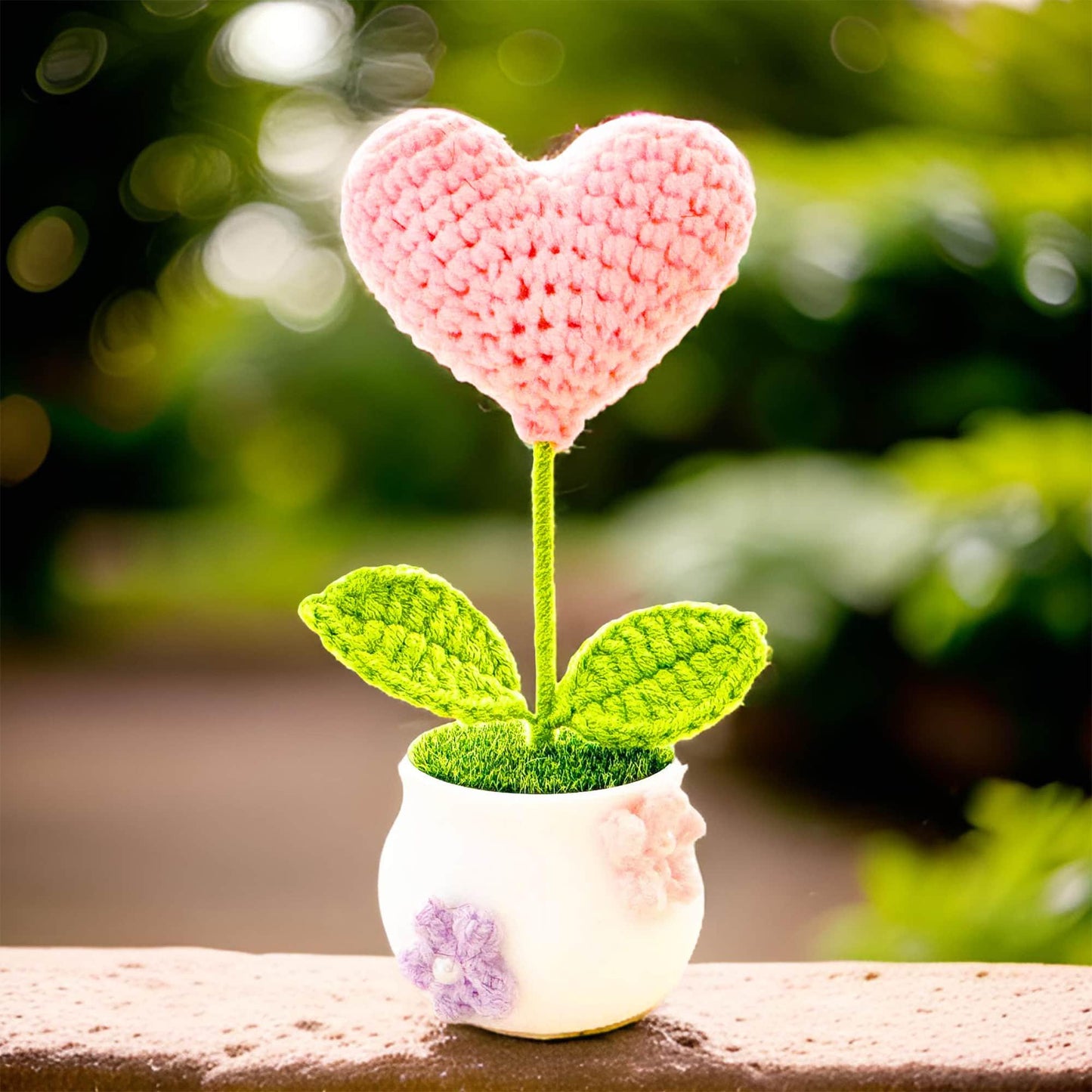 Handmade Finished Crochet Heart Flower Pot | Pink | Red | Blue | Rose | Forget me not | Decorative Plants | Girlfriend | Valentine Gift