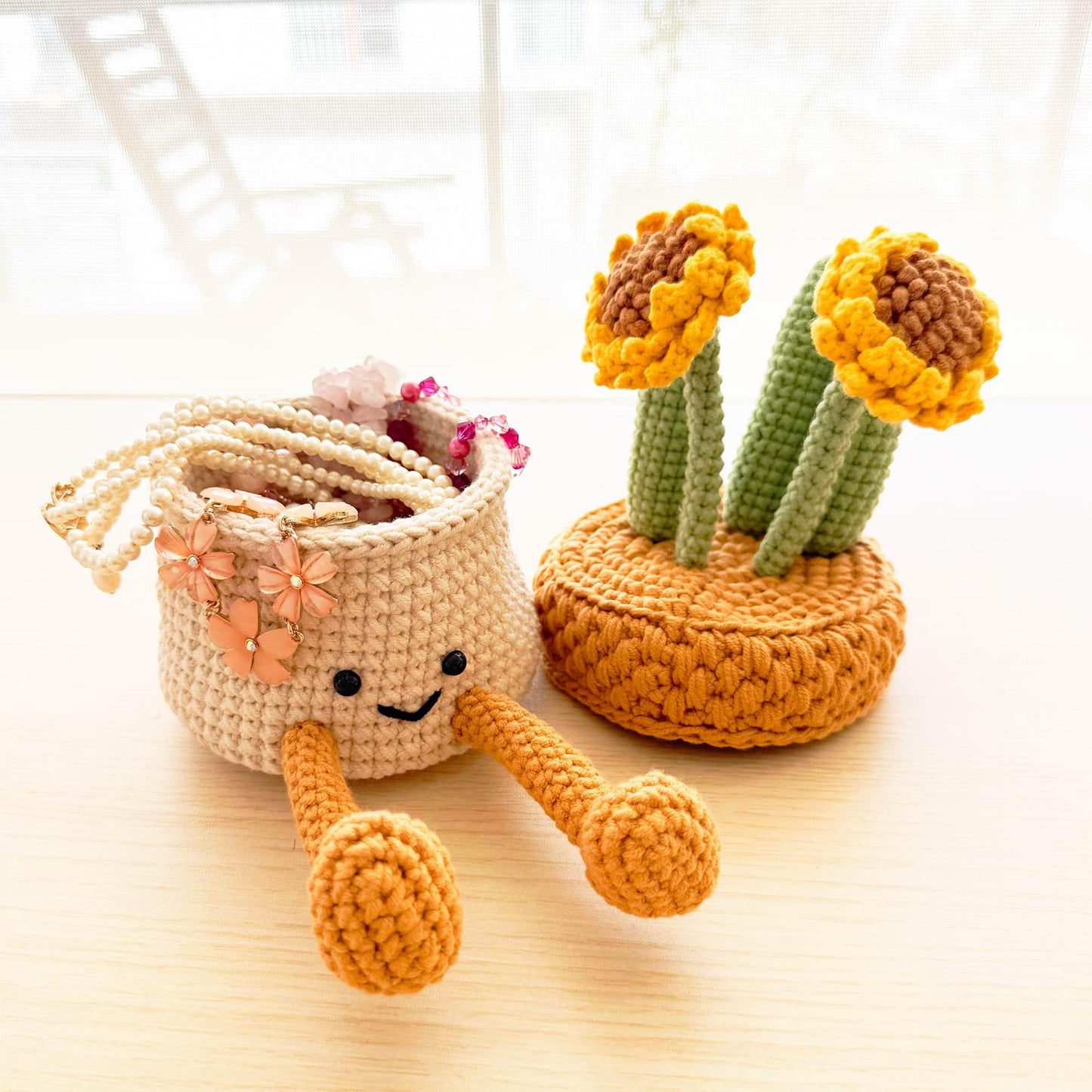 Handmade Sunflower Plush | Jewelry Box | Phone Holder | Organizer | Yellow | Green | Plant Flower Container | Birthday | Christmas