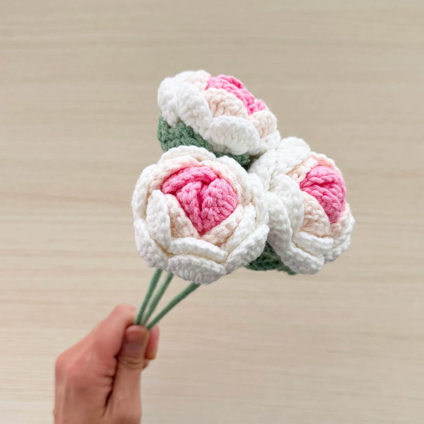 Handmade Crochet Rose Flower Stems | Pink | Home Decor Bouquet | Gift for Mom Girlfriend | Artificial Plant | Flowers Arrangement