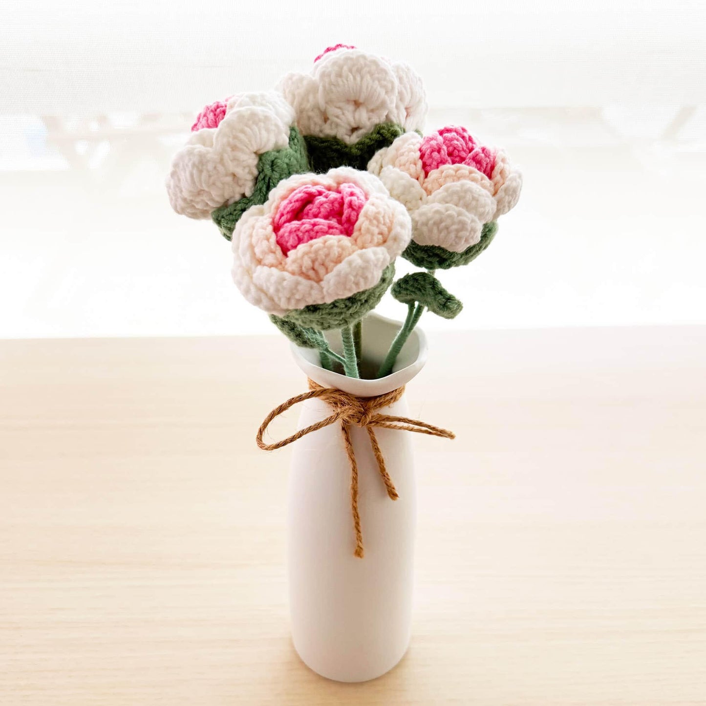 Handmade Crochet Rose Flower Stems | Pink | Home Decor Bouquet | Gift for Mom Girlfriend | Artificial Plant | Flowers Arrangement