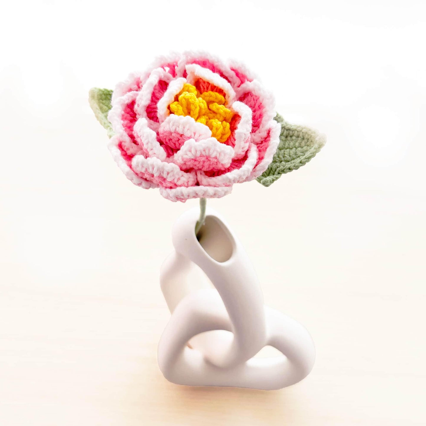 Handmade Crochet Peony Flower Stems (no vase) | Pink | Bouquet | Gift for Mom Girlfriend Teacher | Artificial Plant | Flowers Arrangement