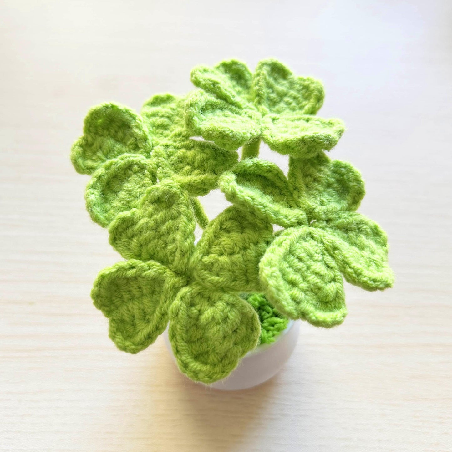 Finished Handmade Crochet Clover Flower Pot Plant | Lucky Leaves | White Green Home Decor | St Patrick's Day Graduation Birthday