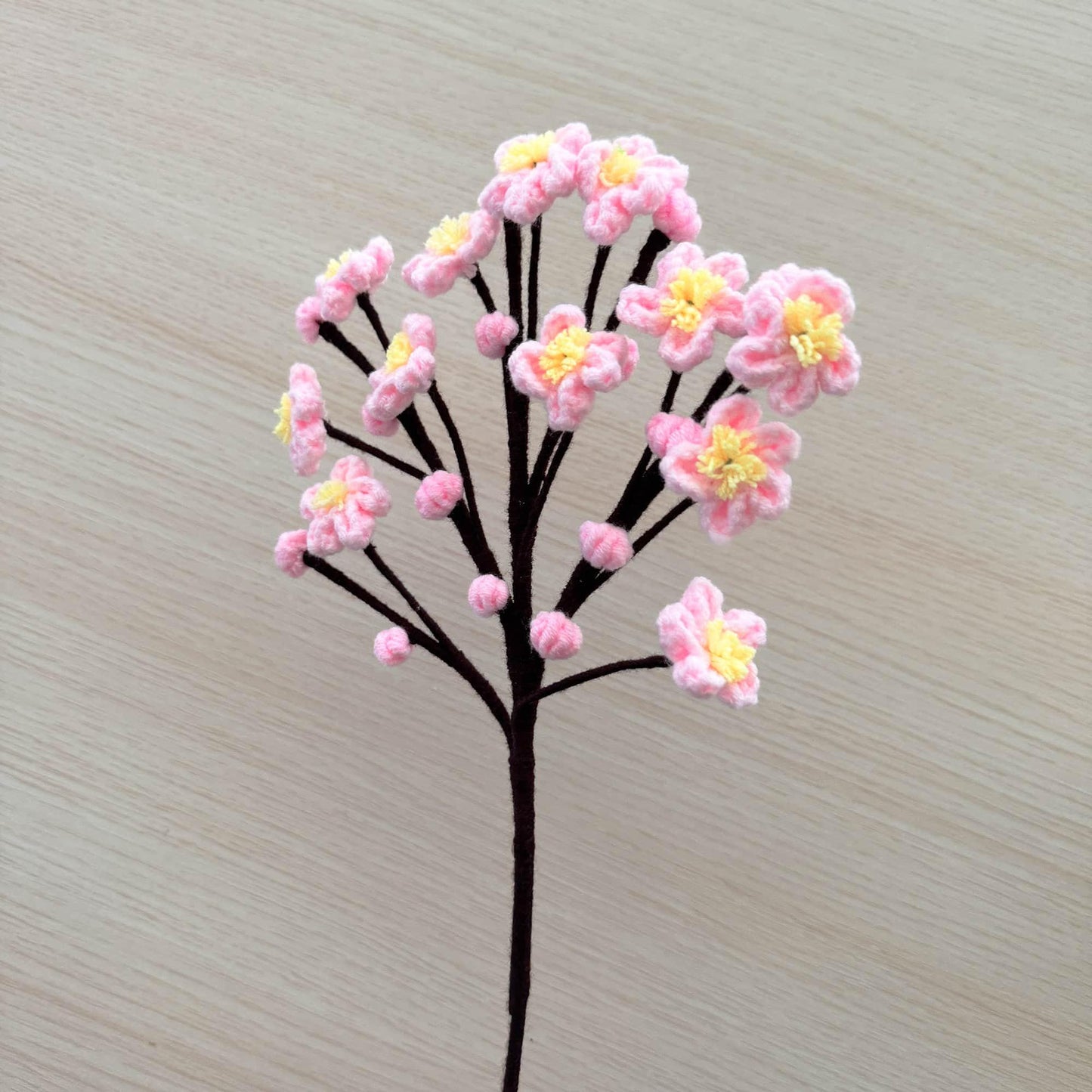 1 Handmade Crochet | Sakura | Plum Blossom | Peach Flower Stems (no vase) | Pink | Bouquet | Gift for Mom Girlfriend | Artificial Plant