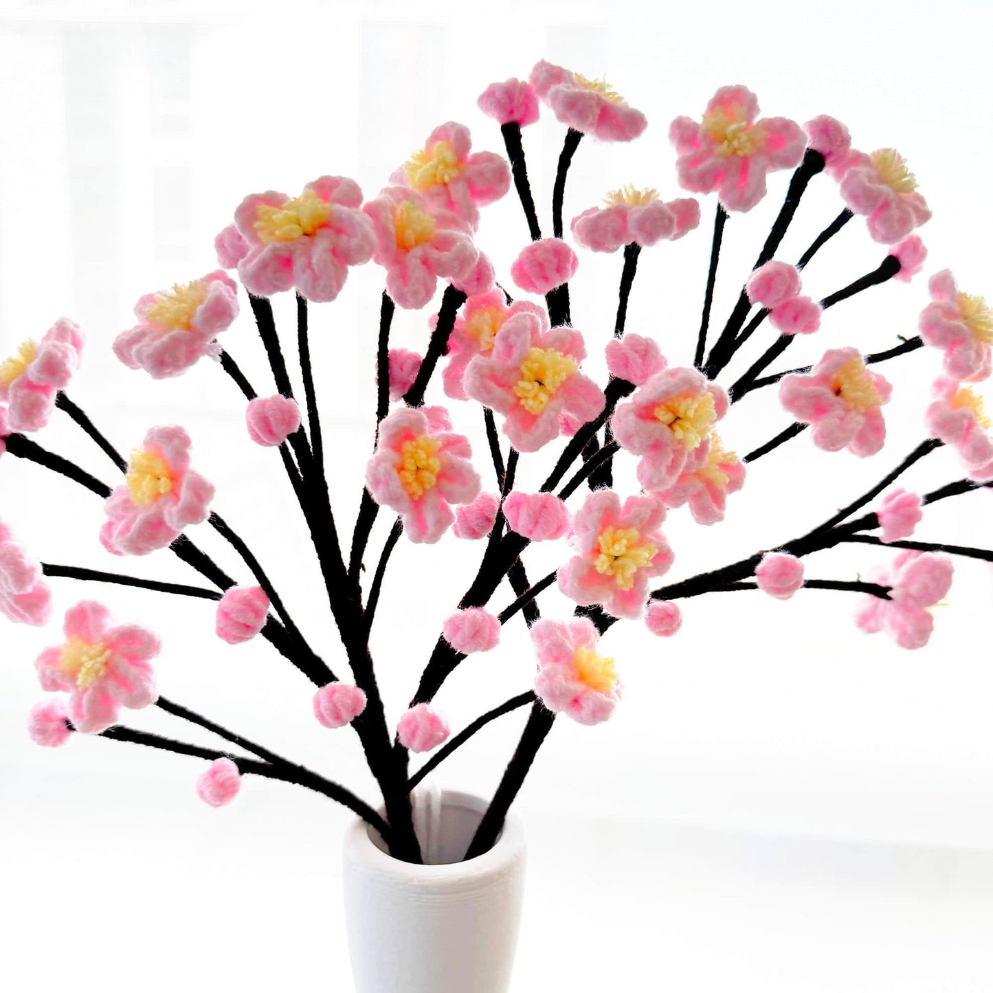 1 Handmade Crochet | Sakura | Plum Blossom | Peach Flower Stems (no vase) | Pink | Bouquet | Gift for Mom Girlfriend | Artificial Plant