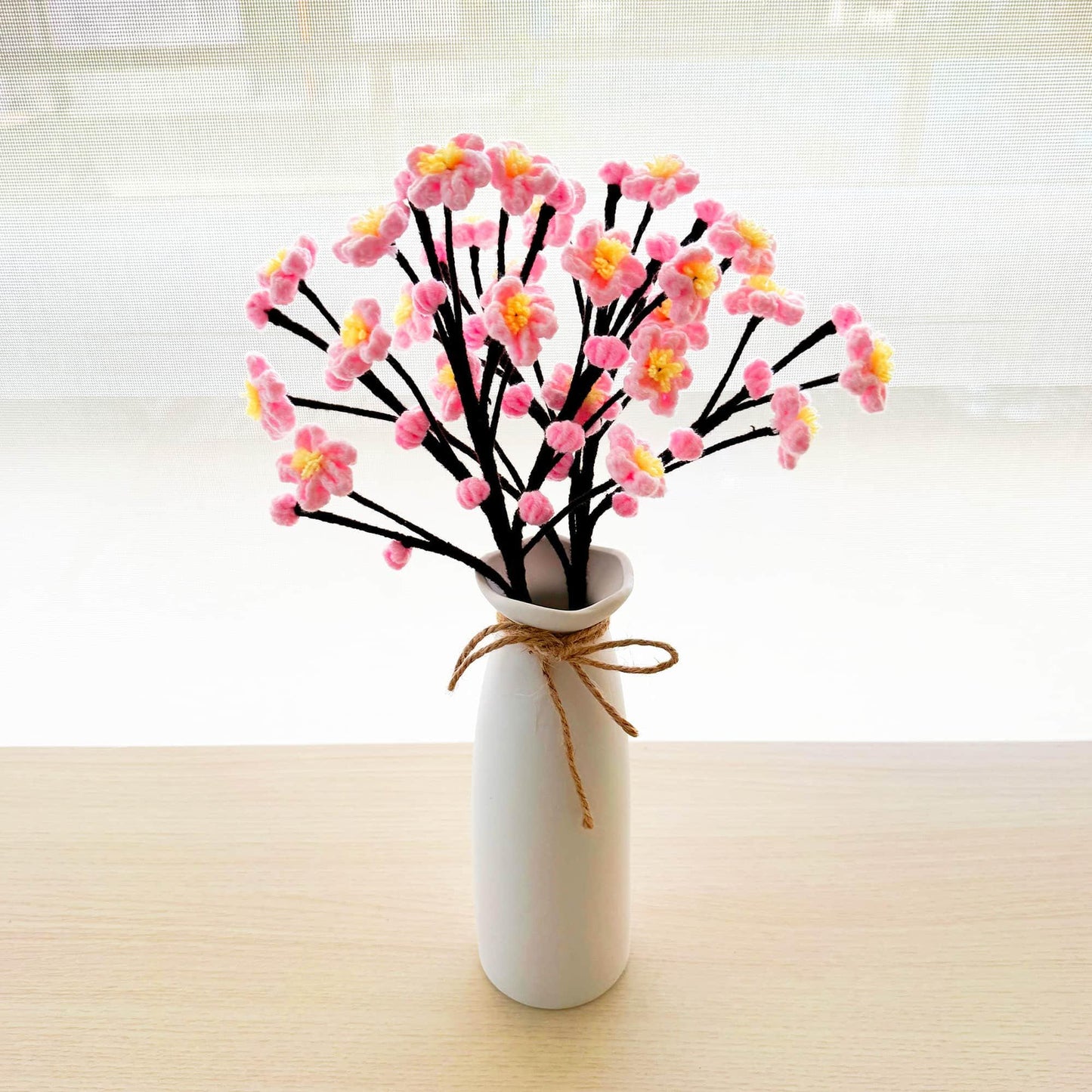 1 Handmade Crochet | Sakura | Plum Blossom | Peach Flower Stems (no vase) | Pink | Bouquet | Gift for Mom Girlfriend | Artificial Plant