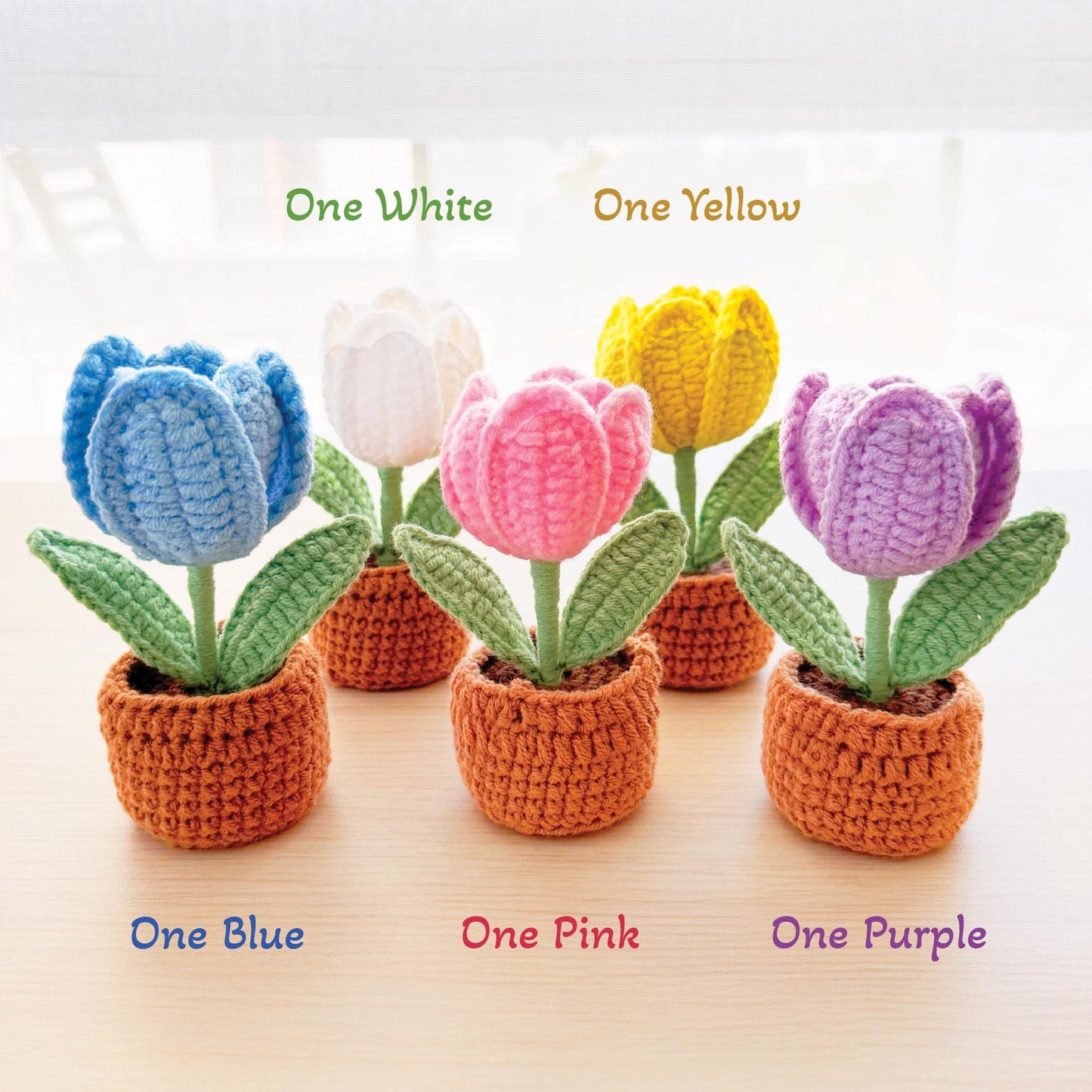 Handmade Crochet Flower Pot (included) Vase (included) | Pink Tulip Decor | Pink Crochet Flower | Decorative Plants | Crochet Flowers