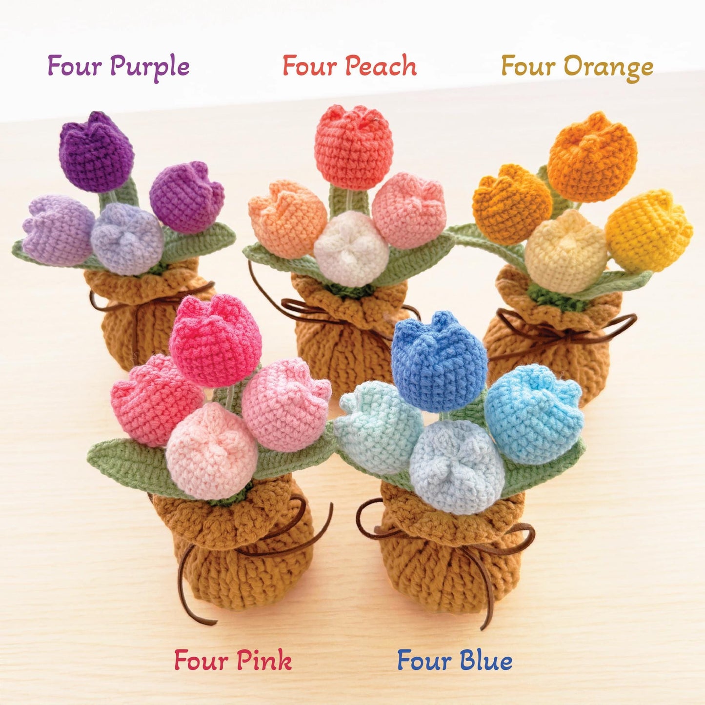 Handmade Crochet Flower Pot (included) Vase (included) | Pink Tulip Decor | Pink Crochet Flower | Decorative Plants | Crochet Flowers