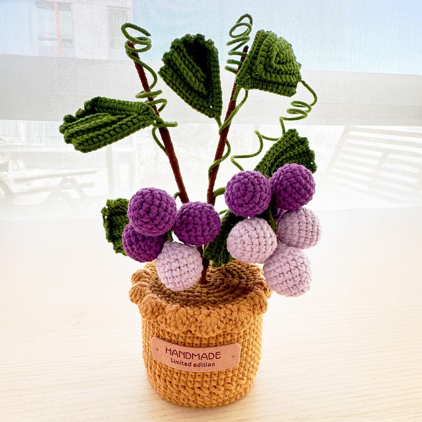Handmade Crochet Grape Pot | Purple Decor | Cute Fruit | Decorative Plants | Artificial Flowers | Gift for Girl Wife Mom | Graduation