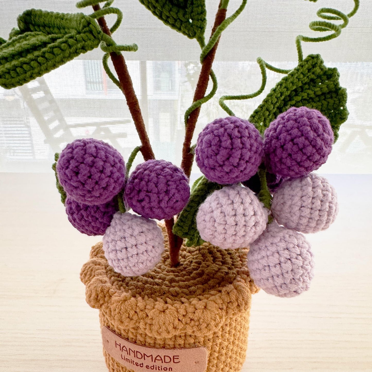 Handmade Crochet Grape Pot | Purple Decor | Cute Fruit | Decorative Plants | Artificial Flowers | Gift for Girl Wife Mom | Graduation