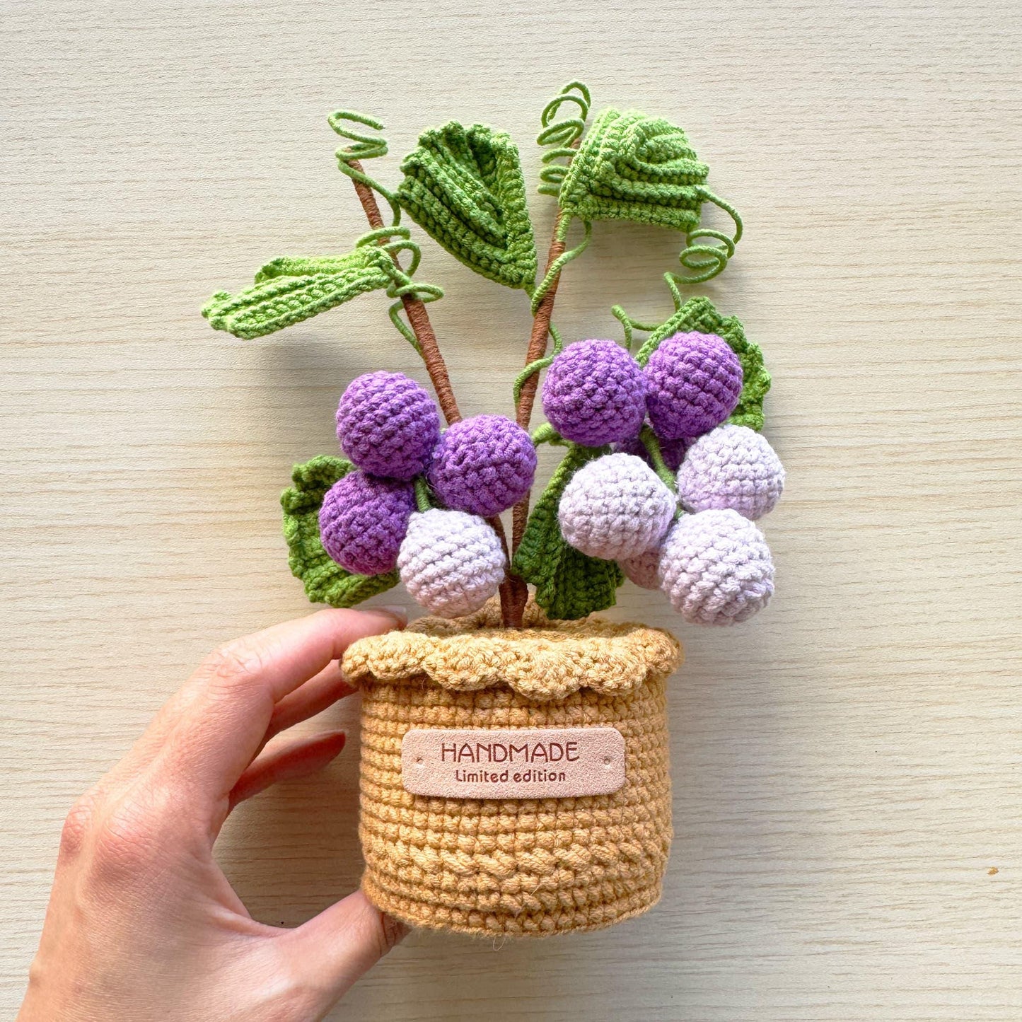 Handmade Crochet Grape Pot | Purple Decor | Cute Fruit | Decorative Plants | Artificial Flowers | Gift for Girl Wife Mom | Graduation
