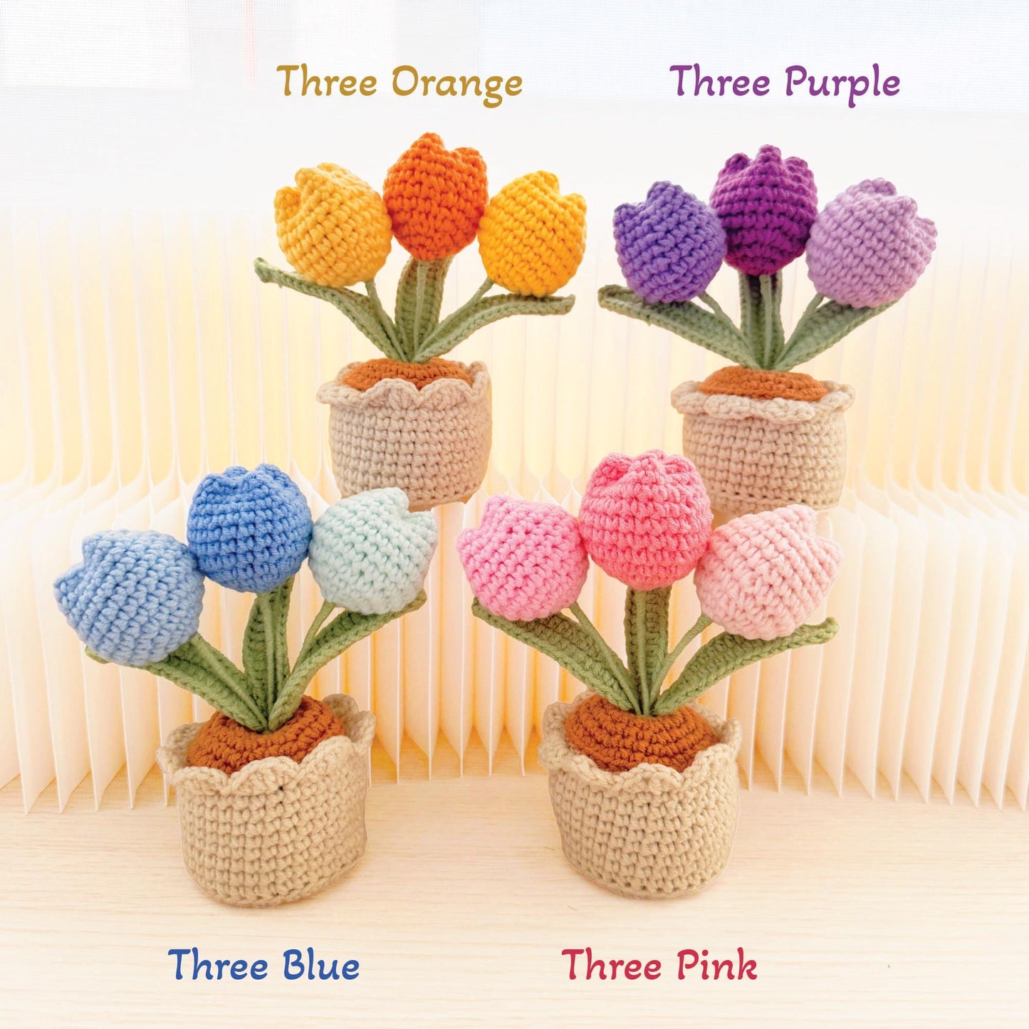 Handmade Crochet Flower Pot (included) Vase (included) | Pink Tulip Decor | Pink Crochet Flower | Decorative Plants | Crochet Flowers