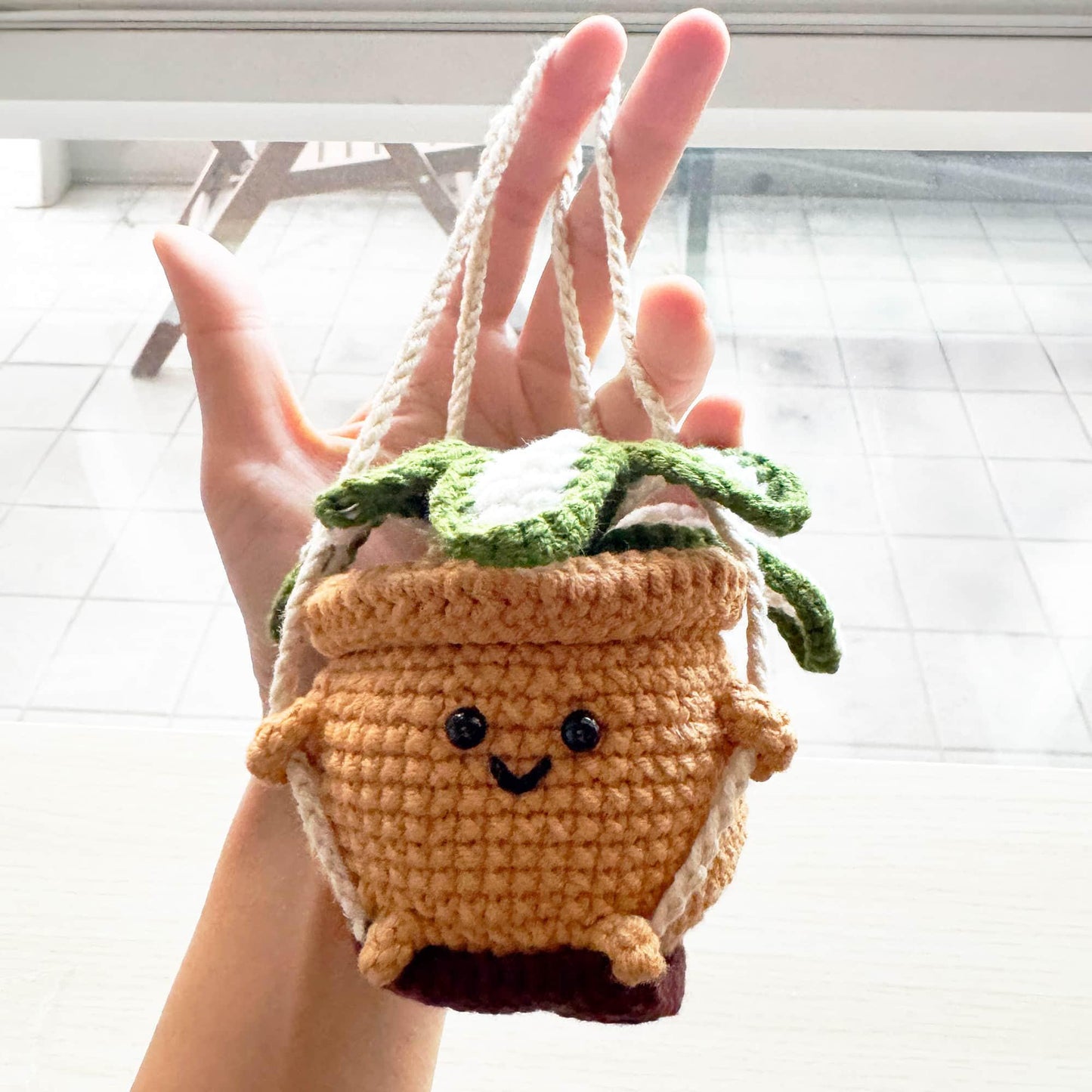 Handmade Crochet Snake Plant | Smiley Face Pot | Car Decor | Plants Car Accessary | Ornament | Hanging Decor | Cute Kawaii
