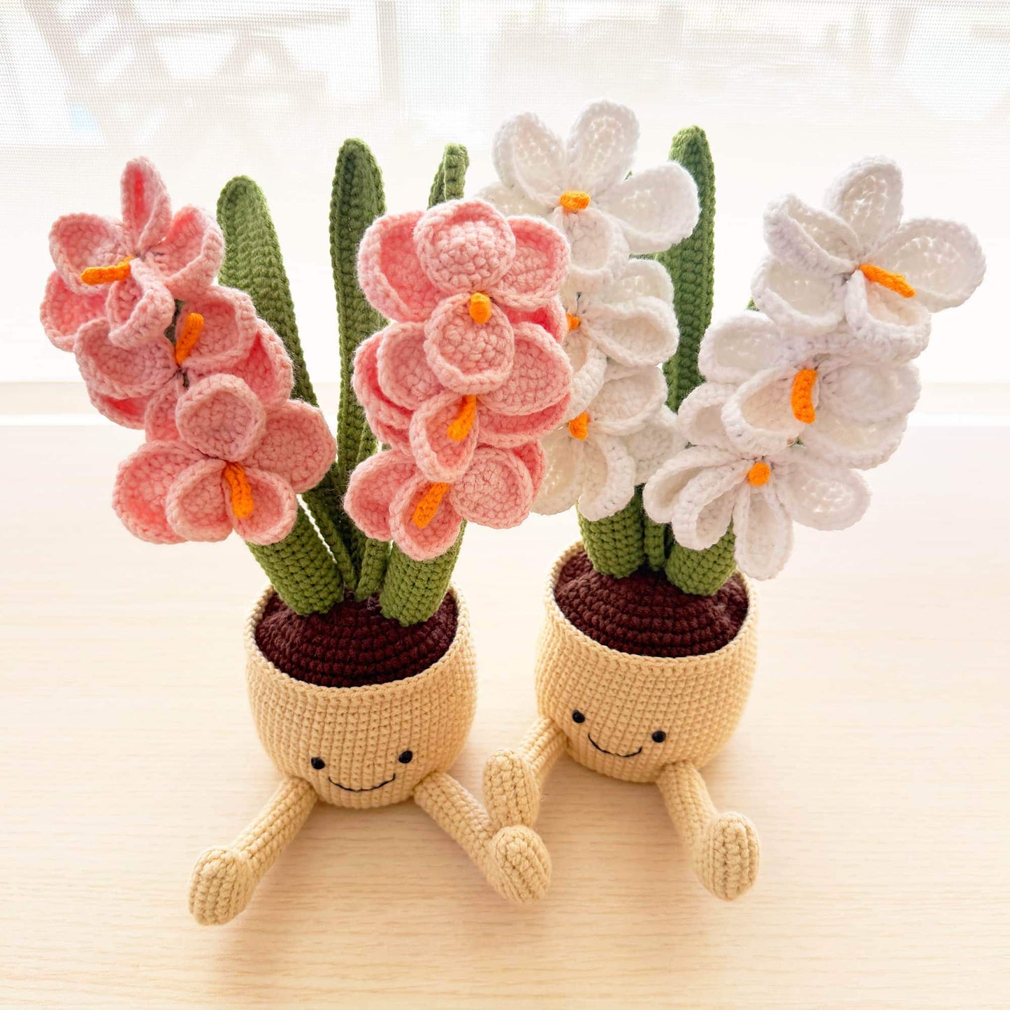 Handmade Crochet Orchids Smiley Pot | Flower Doll | Pink | White | Home Decor | Decorative Plants | Phone Holder | Gift for Kids Girl Friend