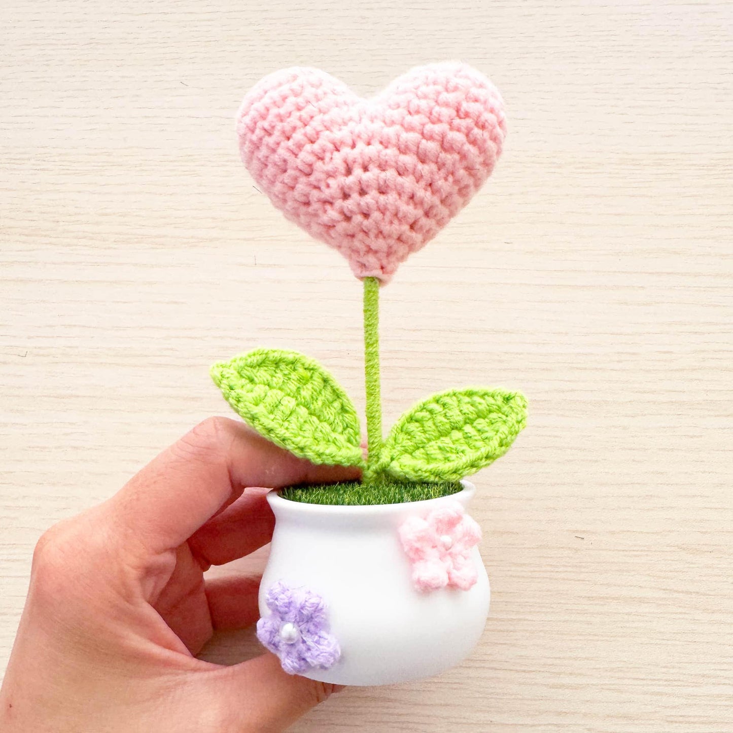 Handmade Finished Crochet Heart Flower Pot | Pink | Red | Blue | Rose | Forget me not | Decorative Plants | Girlfriend | Valentine Gift