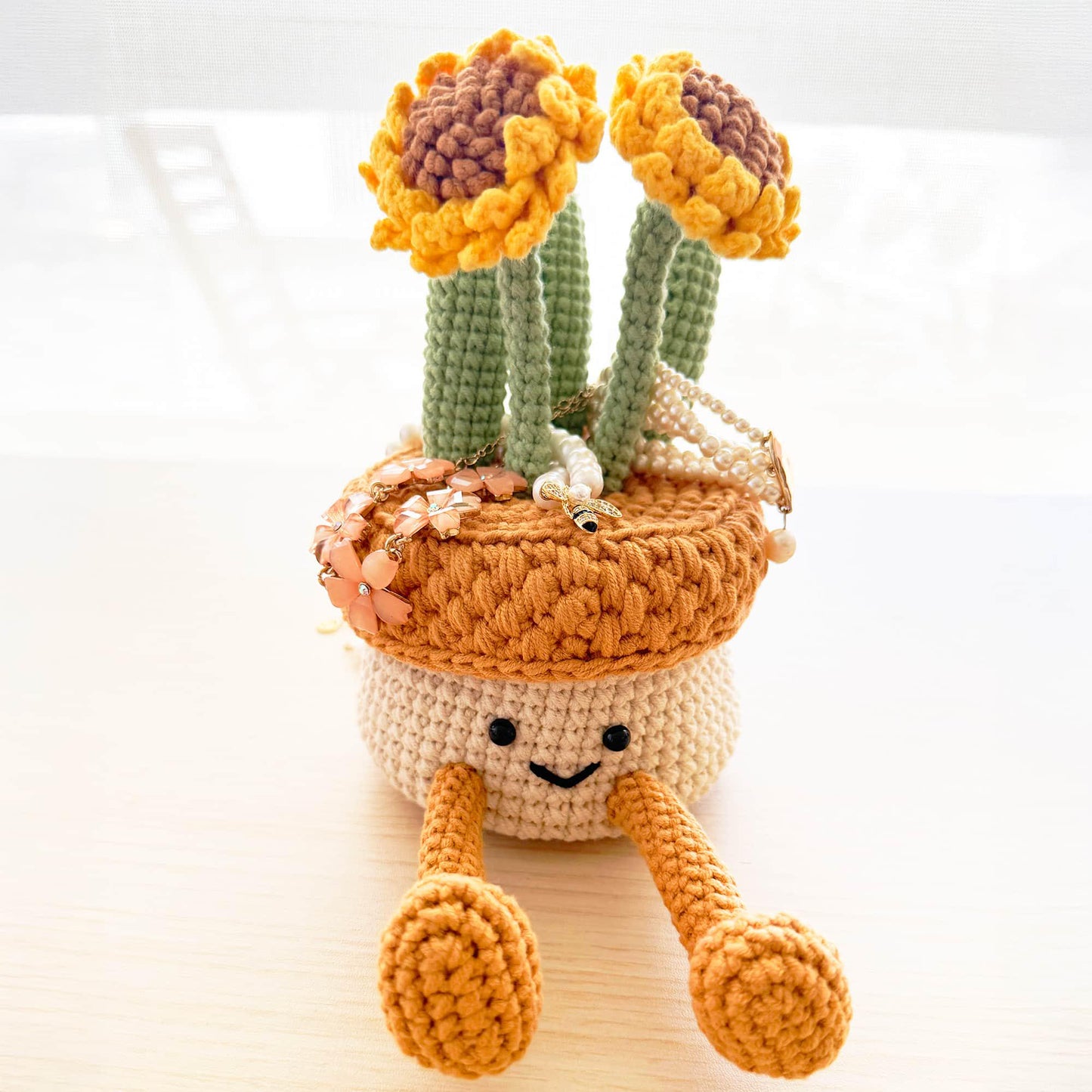 Handmade Sunflower Plush | Jewelry Box | Phone Holder | Organizer | Yellow | Green | Plant Flower Container | Birthday | Christmas