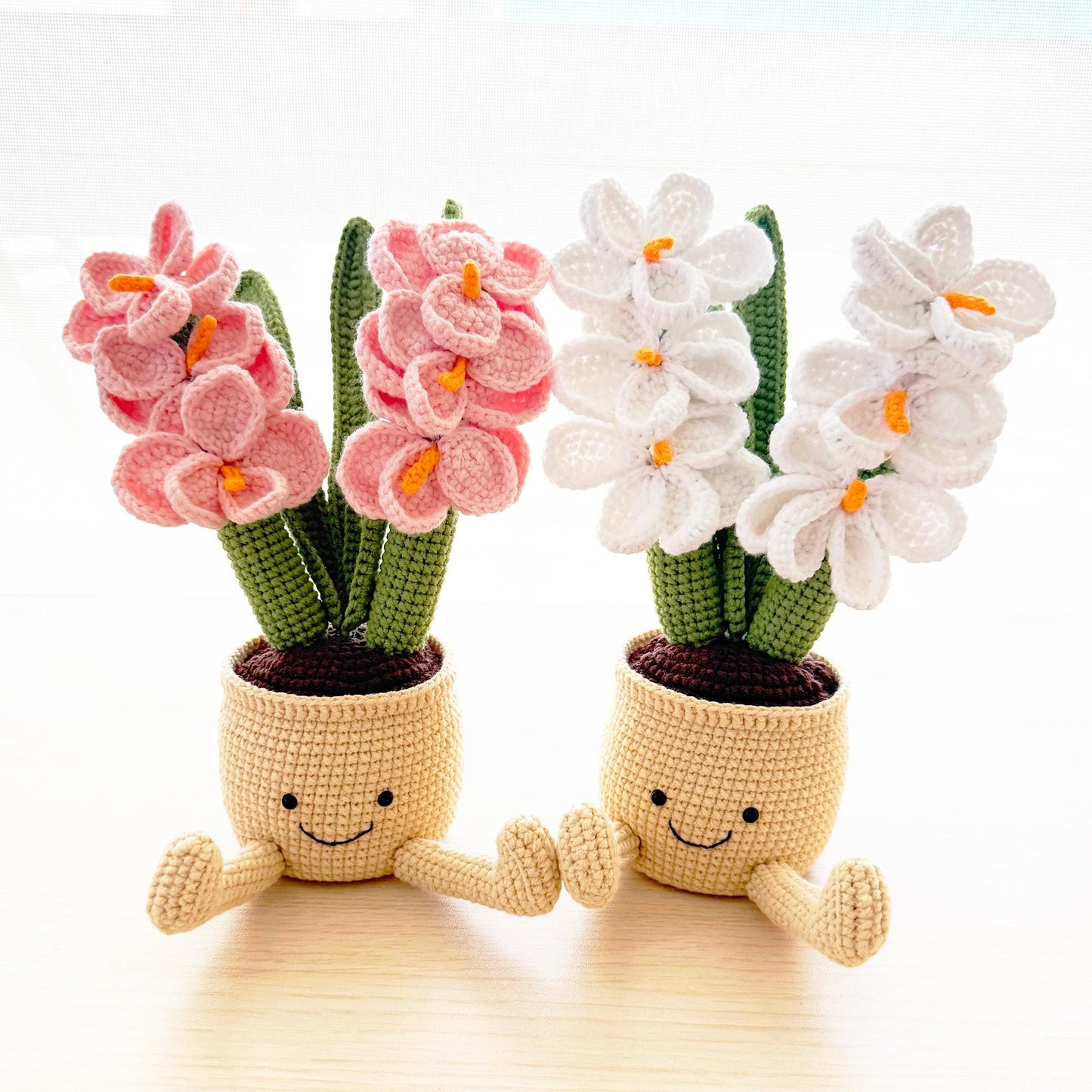 Handmade Crochet Orchids Smiley Pot | Flower Doll | Pink | White | Home Decor | Decorative Plants | Phone Holder | Gift for Kids Girl Friend