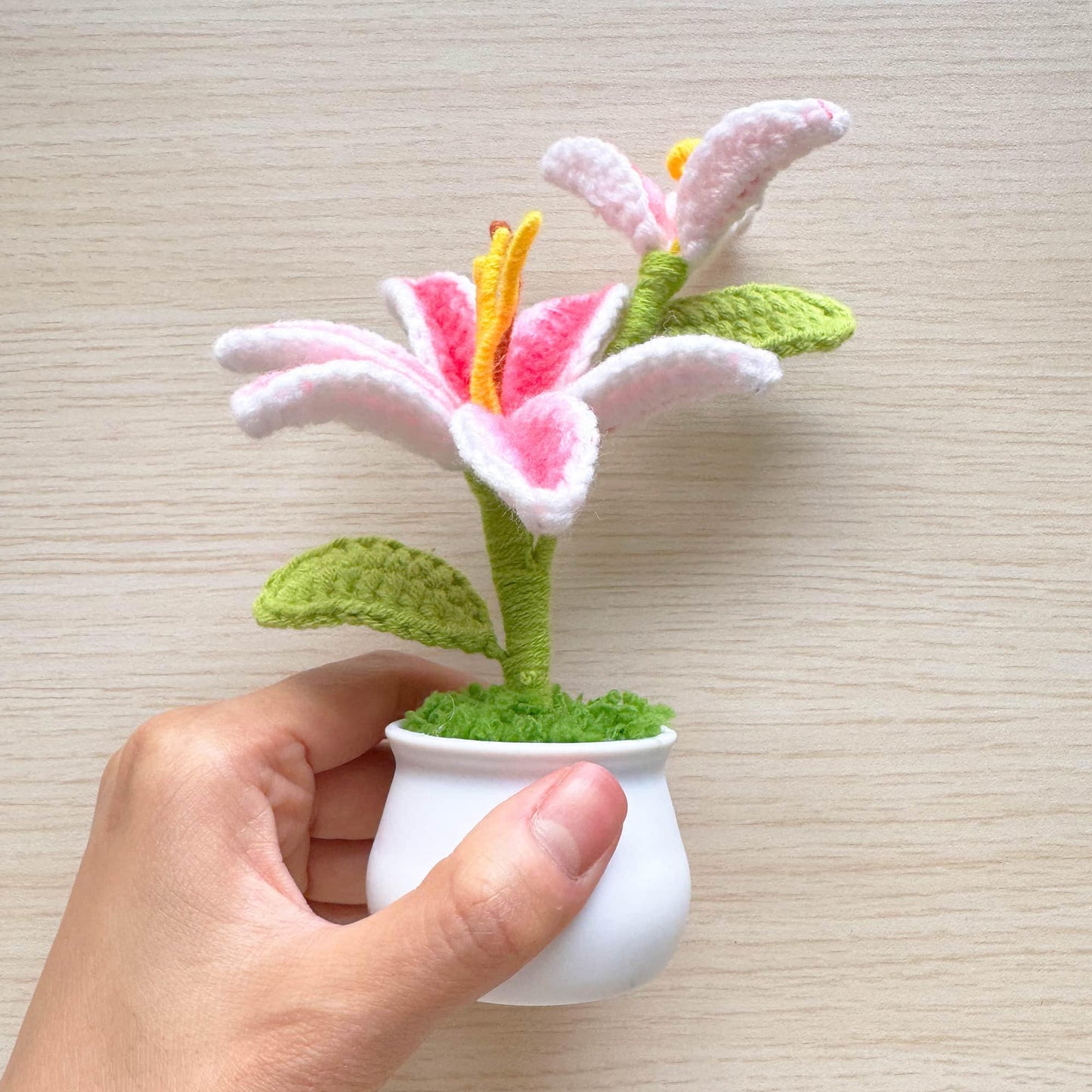 Handmade Crochet White Lily | Crochet Flower Decor | Crochet Bonsai | Lily Decoration | Handmade Gift | Cute Office Decor