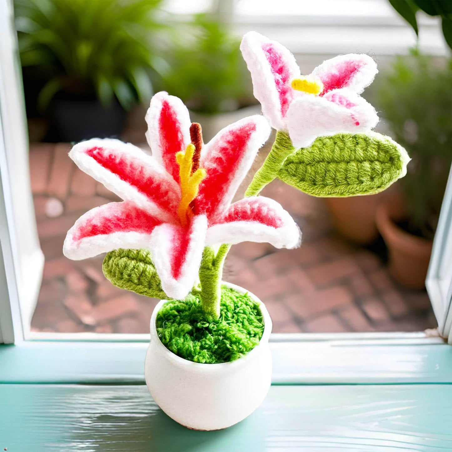 Handmade Crochet White Lily | Crochet Flower Decor | Crochet Bonsai | Lily Decoration | Handmade Gift | Cute Office Decor