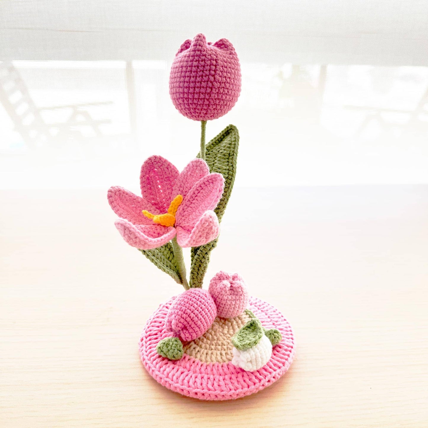 Handmade Crochet Tulip Phone Holder | Pink Phone Stand | Home Decor | Desk Center Piece | Graduation | Birthday | Mother's Day