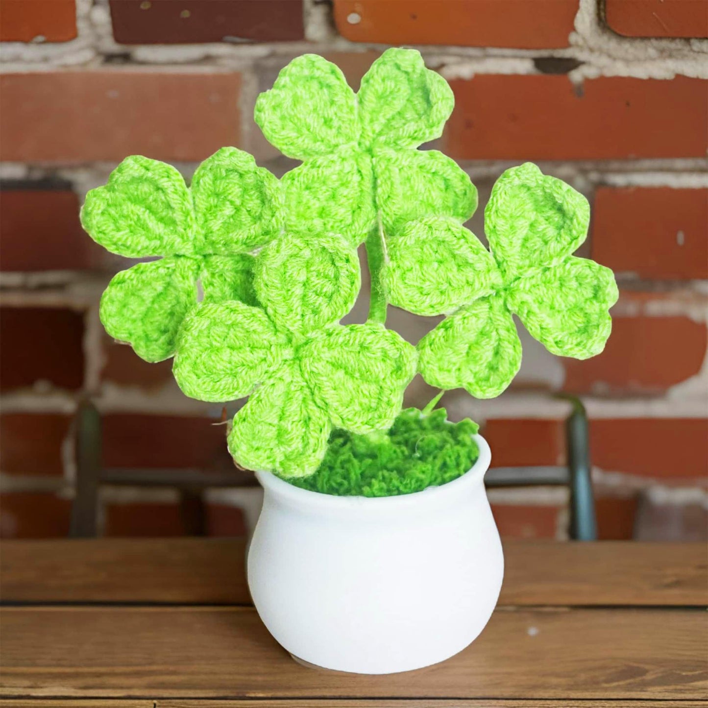 Finished Handmade Crochet Clover Flower Pot Plant | Lucky Leaves | White Green Home Decor | St Patrick's Day Graduation Birthday