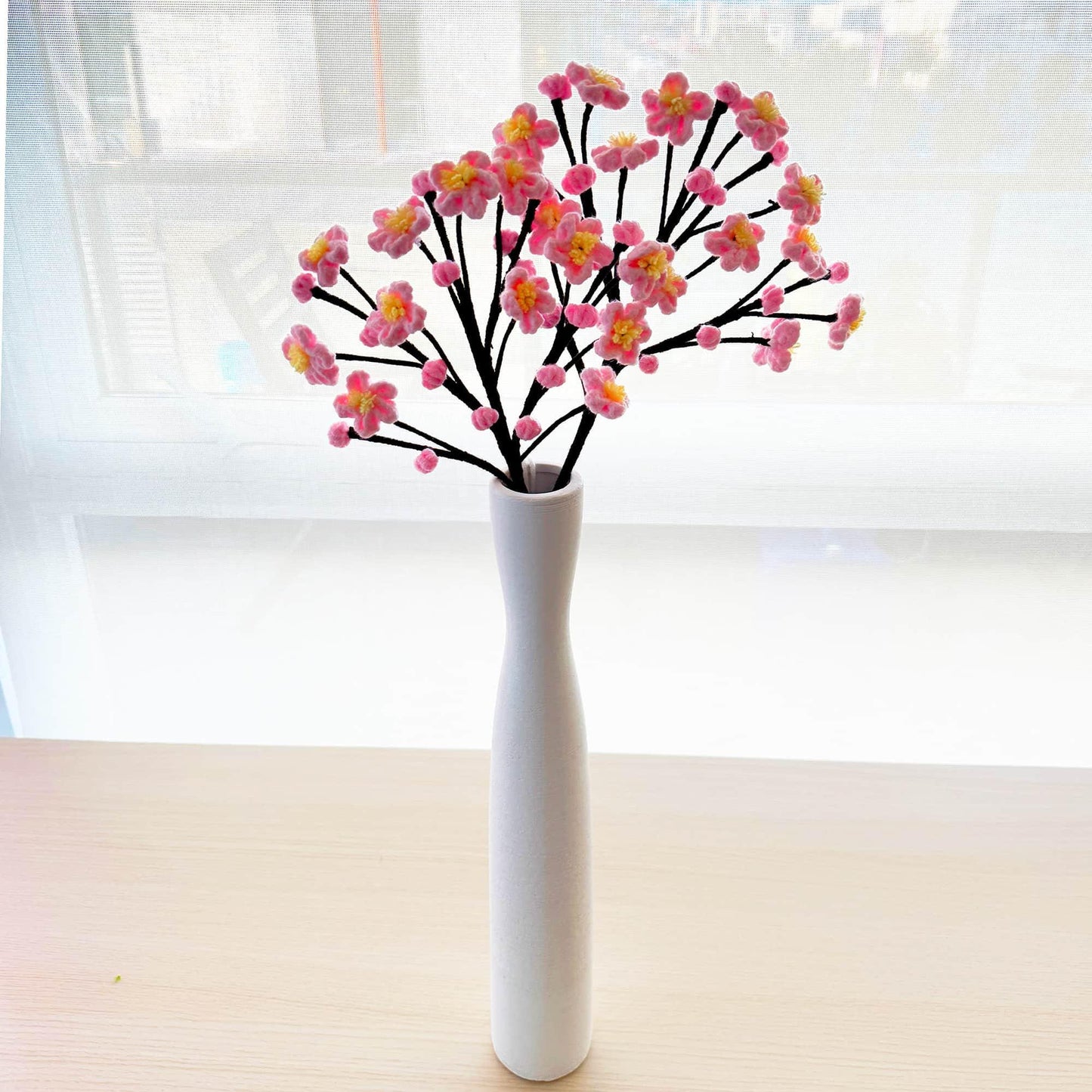 1 Handmade Crochet | Sakura | Plum Blossom | Peach Flower Stems (no vase) | Pink | Bouquet | Gift for Mom Girlfriend | Artificial Plant