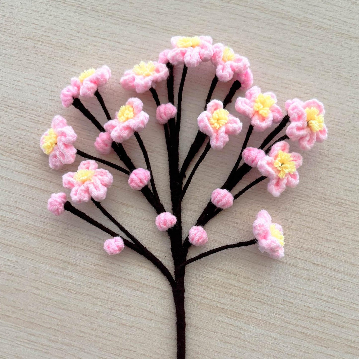 1 Handmade Crochet | Sakura | Plum Blossom | Peach Flower Stems (no vase) | Pink | Bouquet | Gift for Mom Girlfriend | Artificial Plant