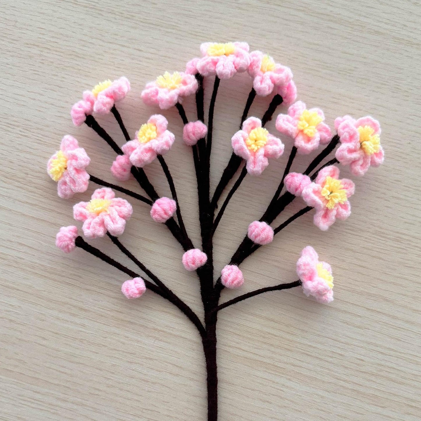 Handmade Crochet Sakura Stems (no vase): Cotton Plum Blossom Bouquet