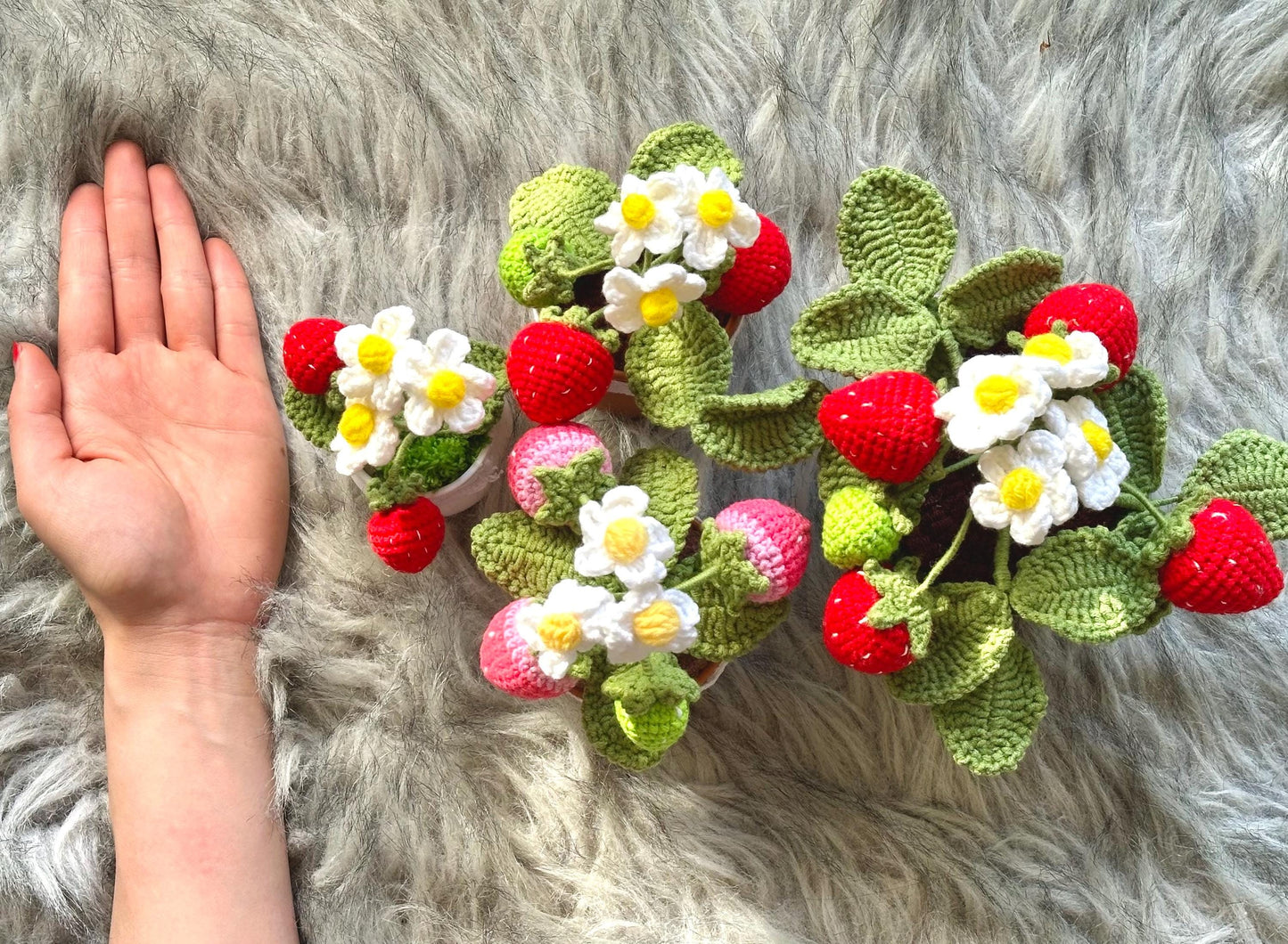 Handmade Finished Crochet Strawberry Pot | Strawberry Decor | Strawberry Crochet Pot | Decorative Plants | Crochet Flowers | Home Decor