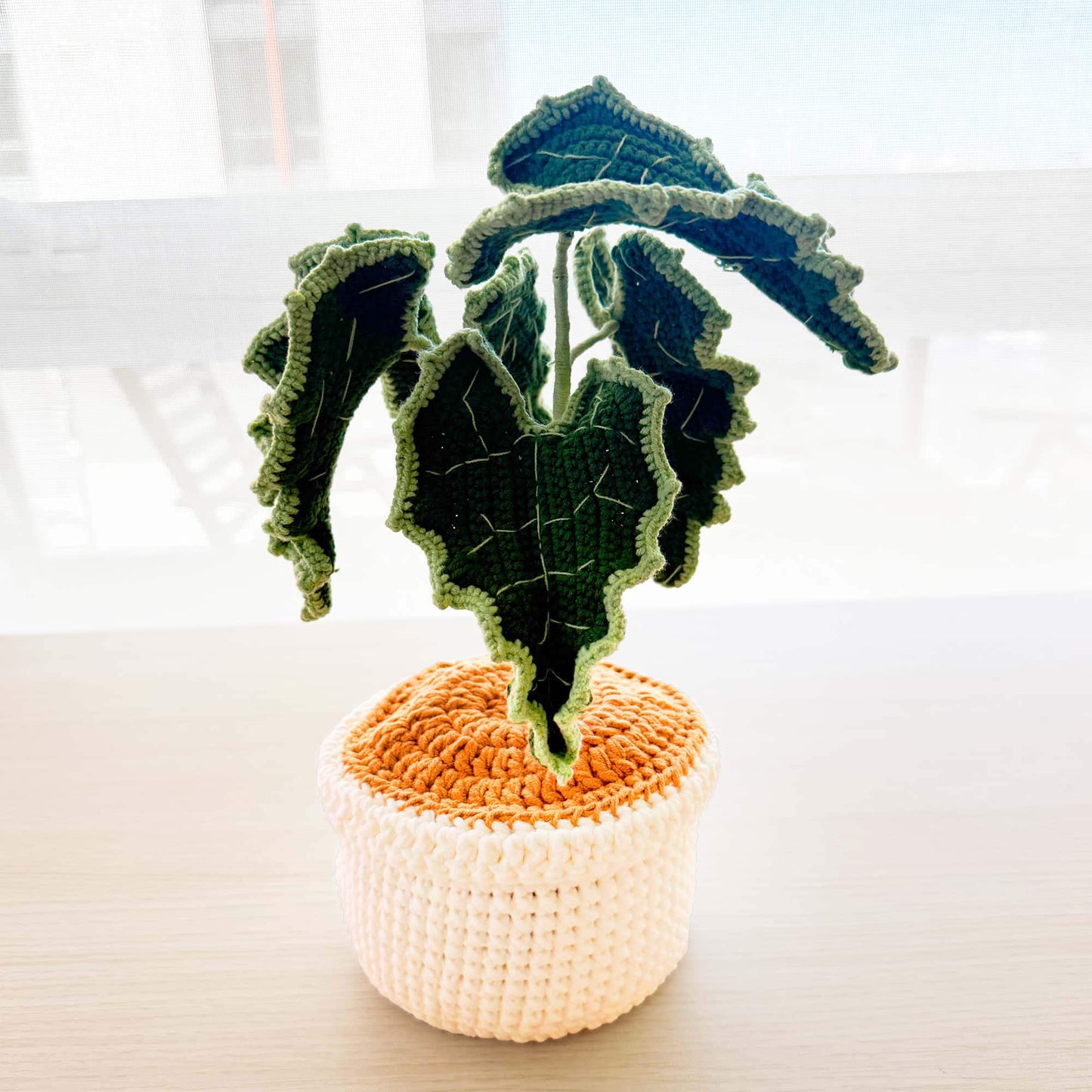 Handmade Crochet Elephant Ear Plant | Alocasia Polly | Green Home Decor | House Warming Gift | Big Green Leaf | Crochet Houseplant