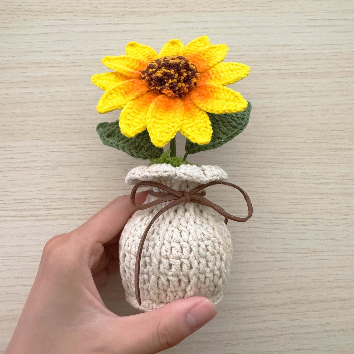 Handmade Crochet Big Sunflower Vase | Crocheted Flower | White Yellow Brown | Decorative Plants | Home Decor | Gift for Mother Wife