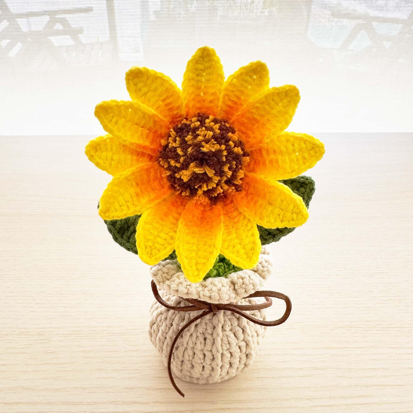 Handmade Crochet Big Sunflower Vase | Crocheted Flower | White Yellow Brown | Decorative Plants | Home Decor | Gift for Mother Wife