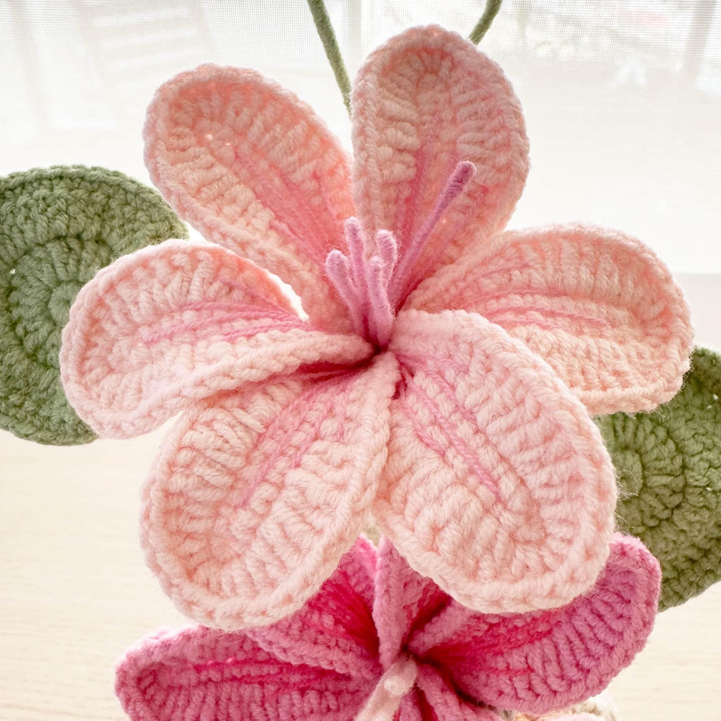 Handmade Crochet Vernicia Fordii Flower Pot Plant | Home Desktop Table Decor | Pink | Handcrafted Gift for Wife Mom Birthday