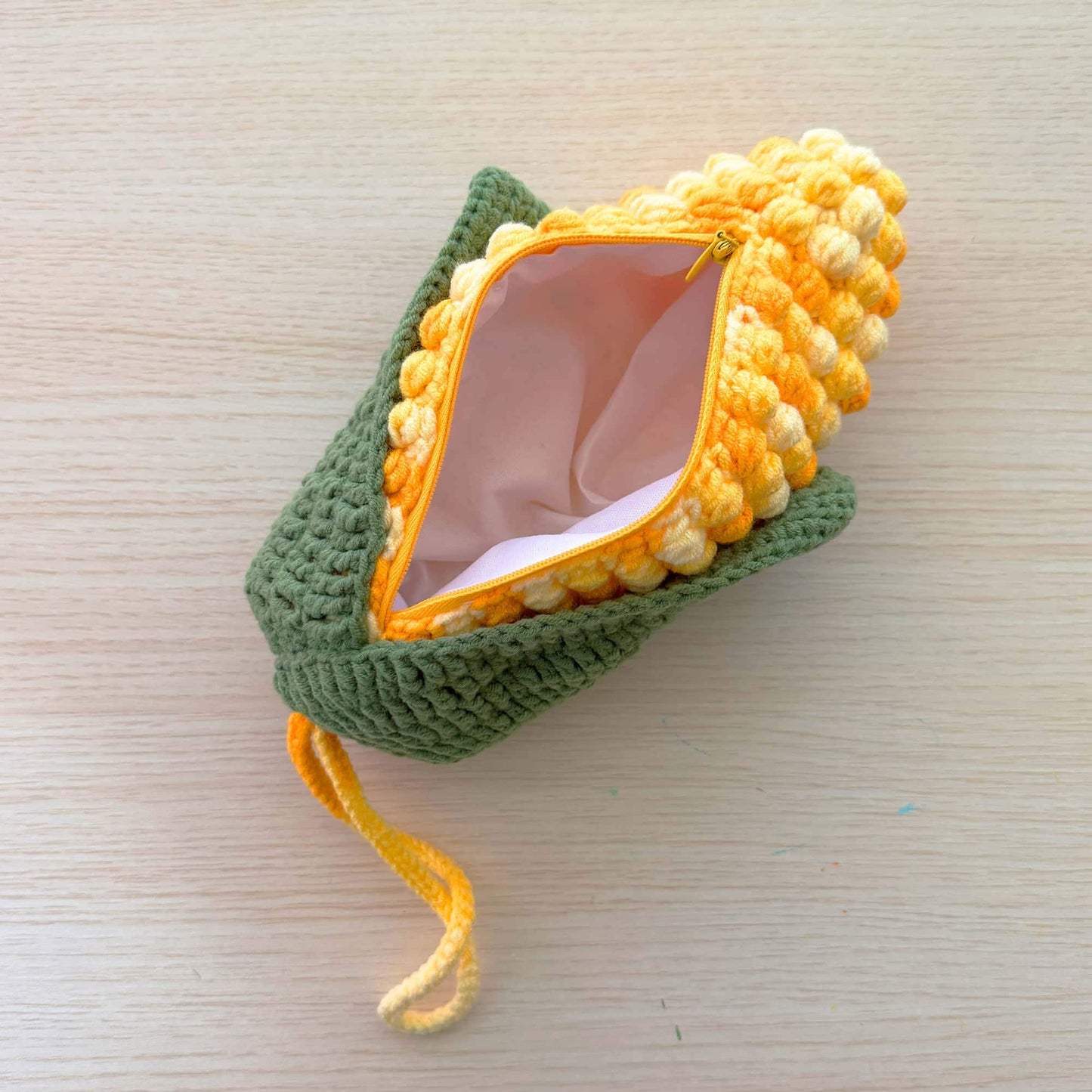 Handmade Crochet Corn Pouch | Pencil Case | Cute Veggie Zipper Bag | Yarn Art Accessory | Corn Zipper Pouch | Back to School Gift