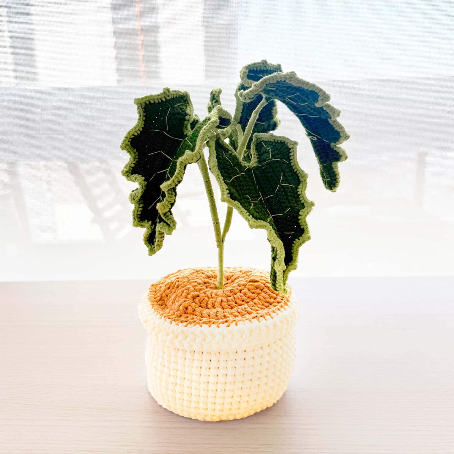 Handmade Crochet Elephant Ear Plant | Alocasia Polly | Green Home Decor | House Warming Gift | Big Green Leaf | Crochet Houseplant