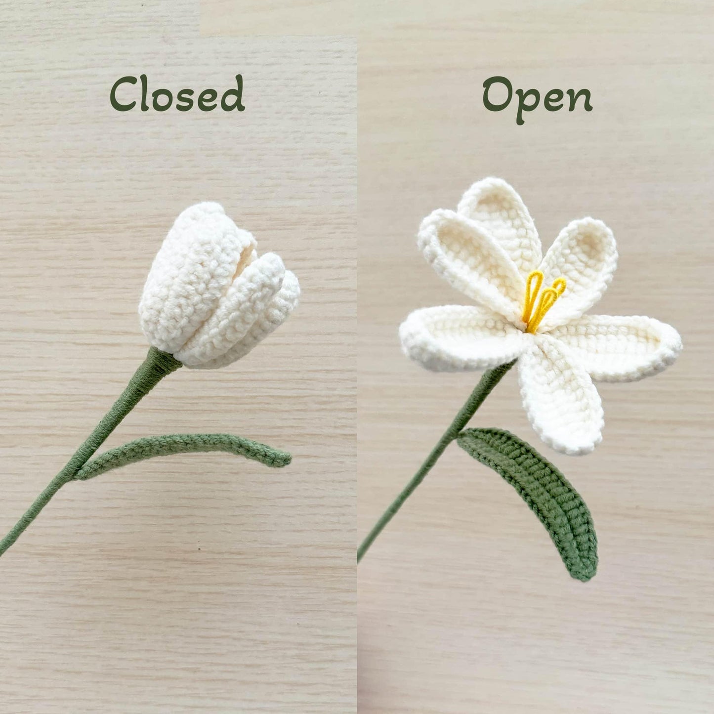 Handmade Crochet Lily of the Valley Tulip Bouquet (no vase) | Crocheted Lily-of-the-valley Stem | Artificial Flower | Vase is not included