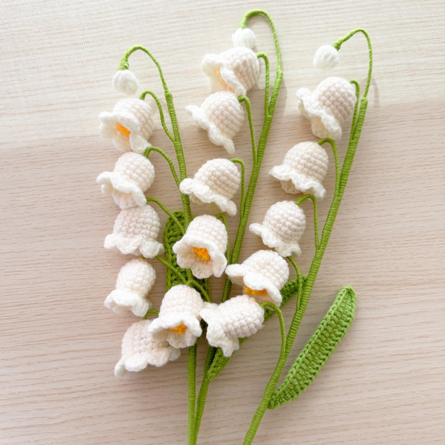 Handmade Crochet Lily of the Valley Tulip Bouquet (no vase) | Crocheted Lily-of-the-valley Stem | Artificial Flower | Vase is not included