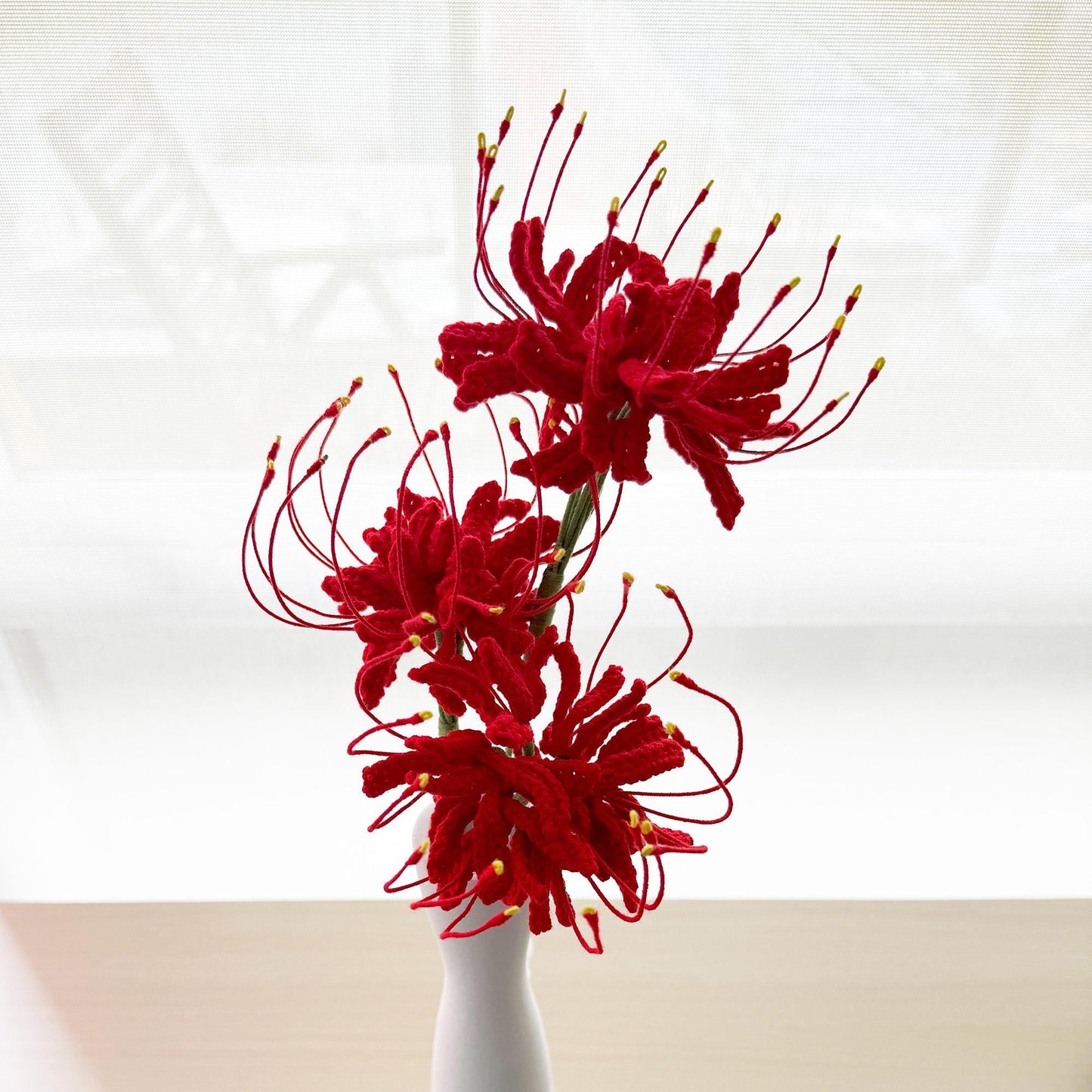 Handmade Crochet Red Spider Lily (no vase) | Bold Floral Decor | Statement Yarn Flower | Unique Crochet Bloom | Rad Yellow